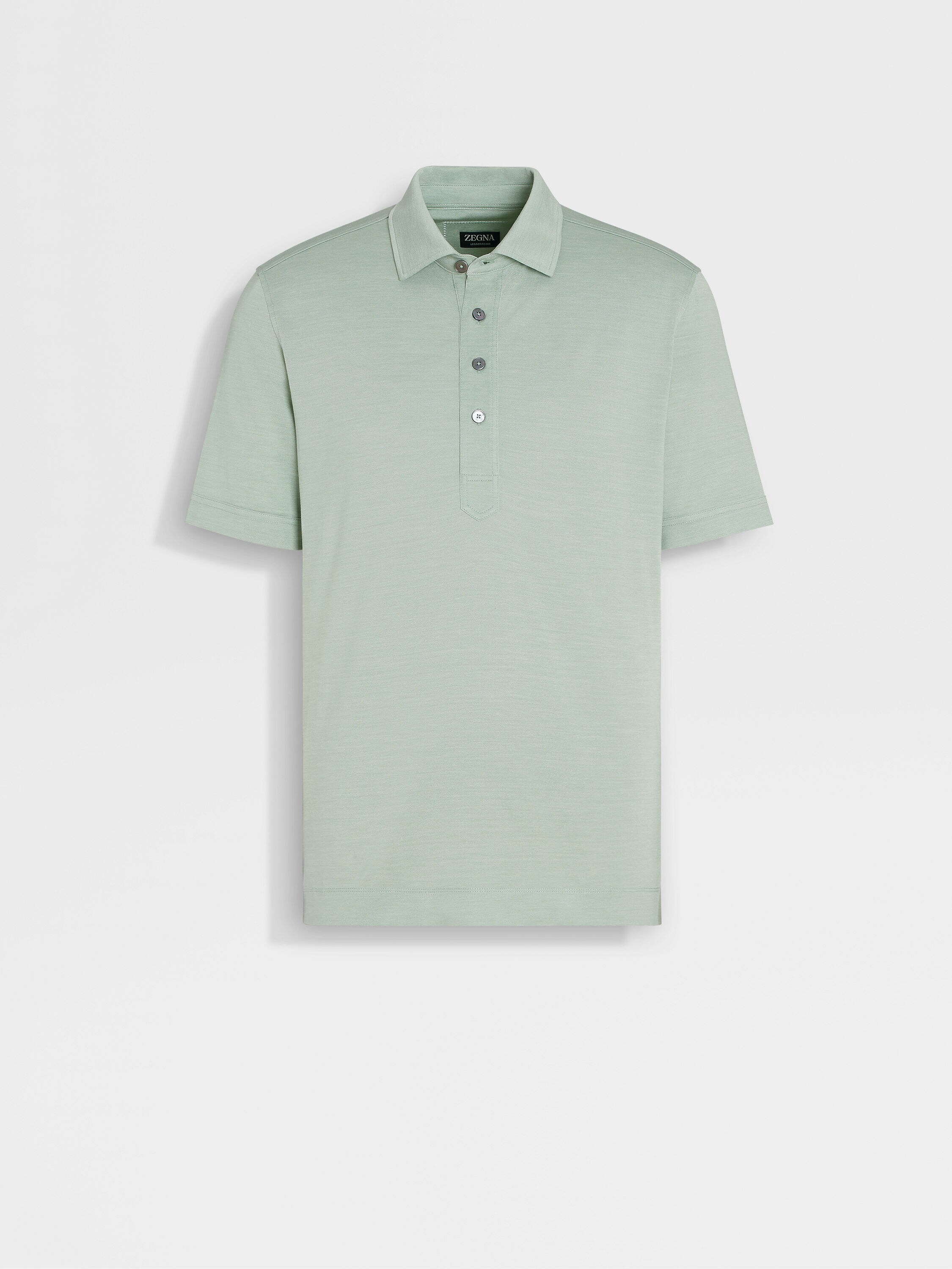 Sage Green Leggerissimo Silk and Cotton Polo Shirt