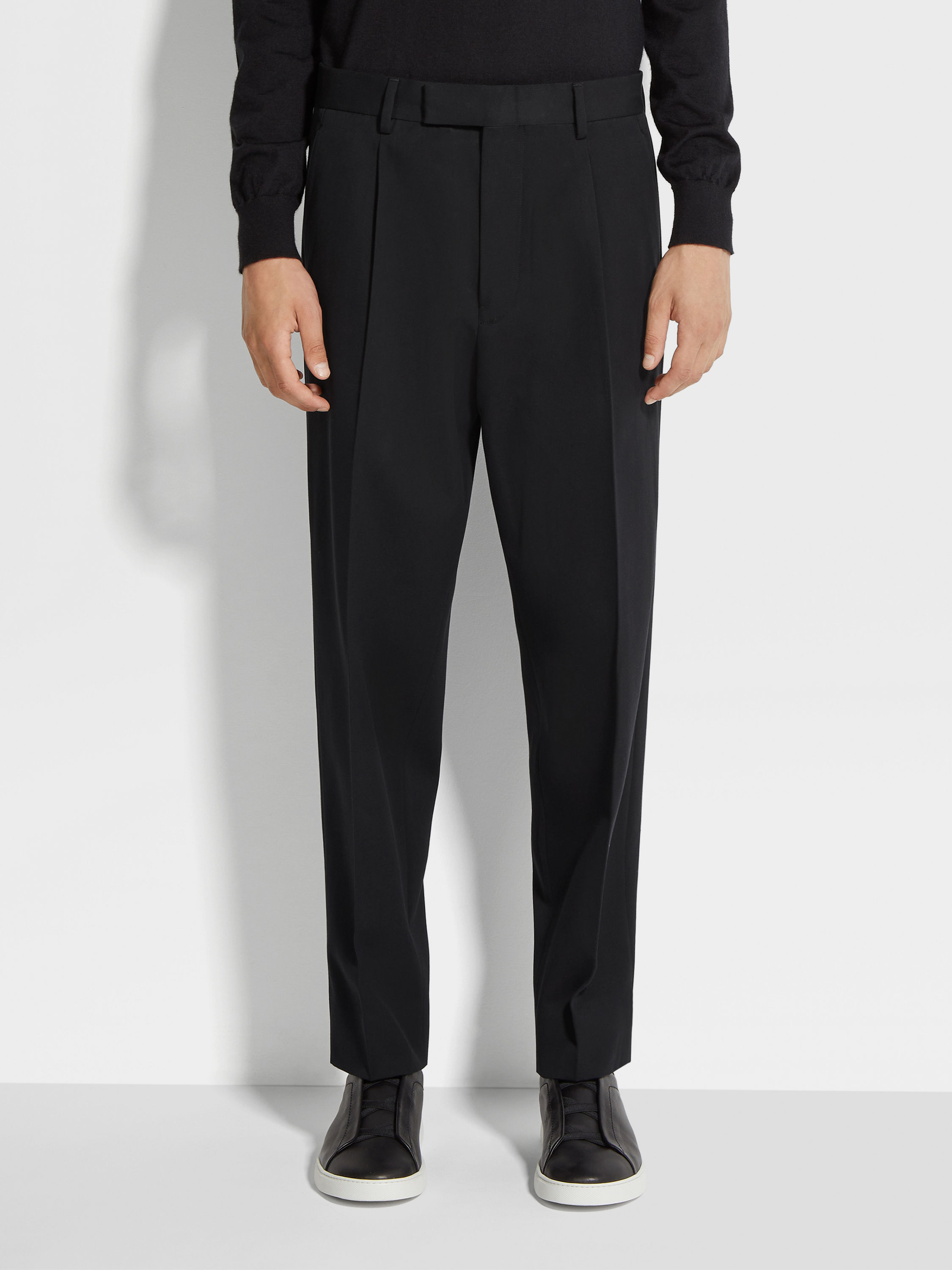 Black Cotton and Wool Pants Product detail photo #4