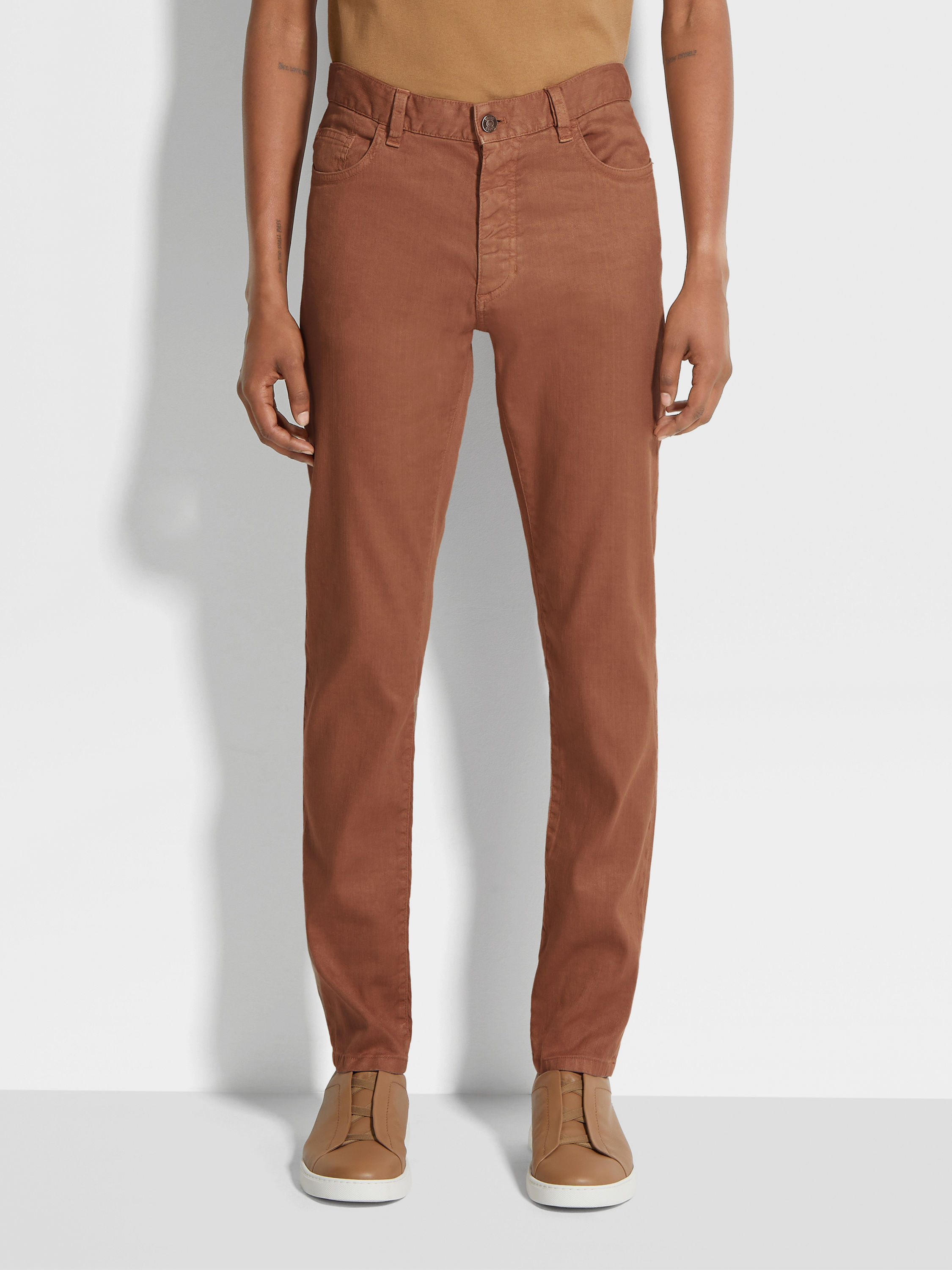 Dark Foliage Stretch Linen and Cotton Roccia Jeans Product detail photo #3