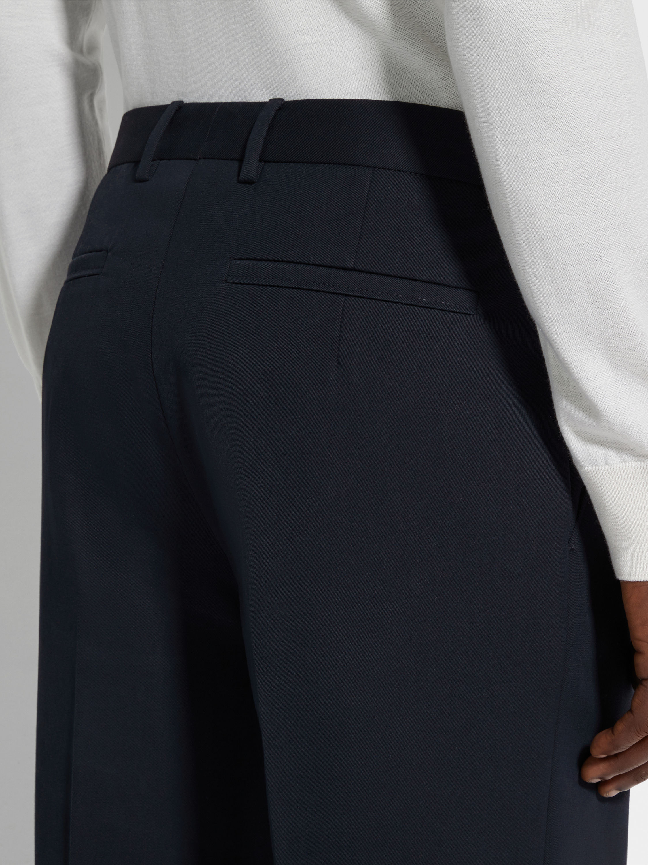 Navy Blue Cotton and Wool Pants Product detail photo #1