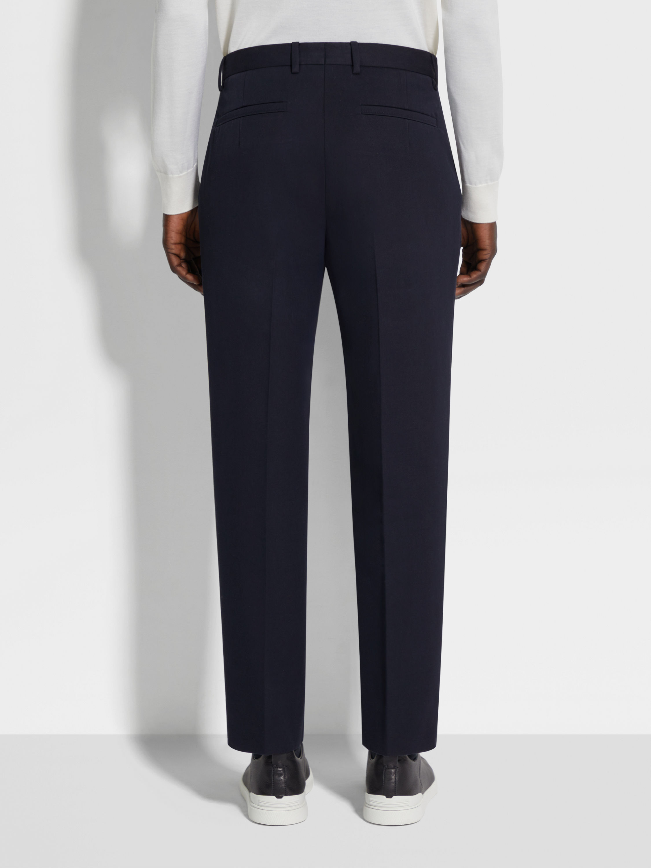 Navy Blue Cotton and Wool Pants Product detail photo #5