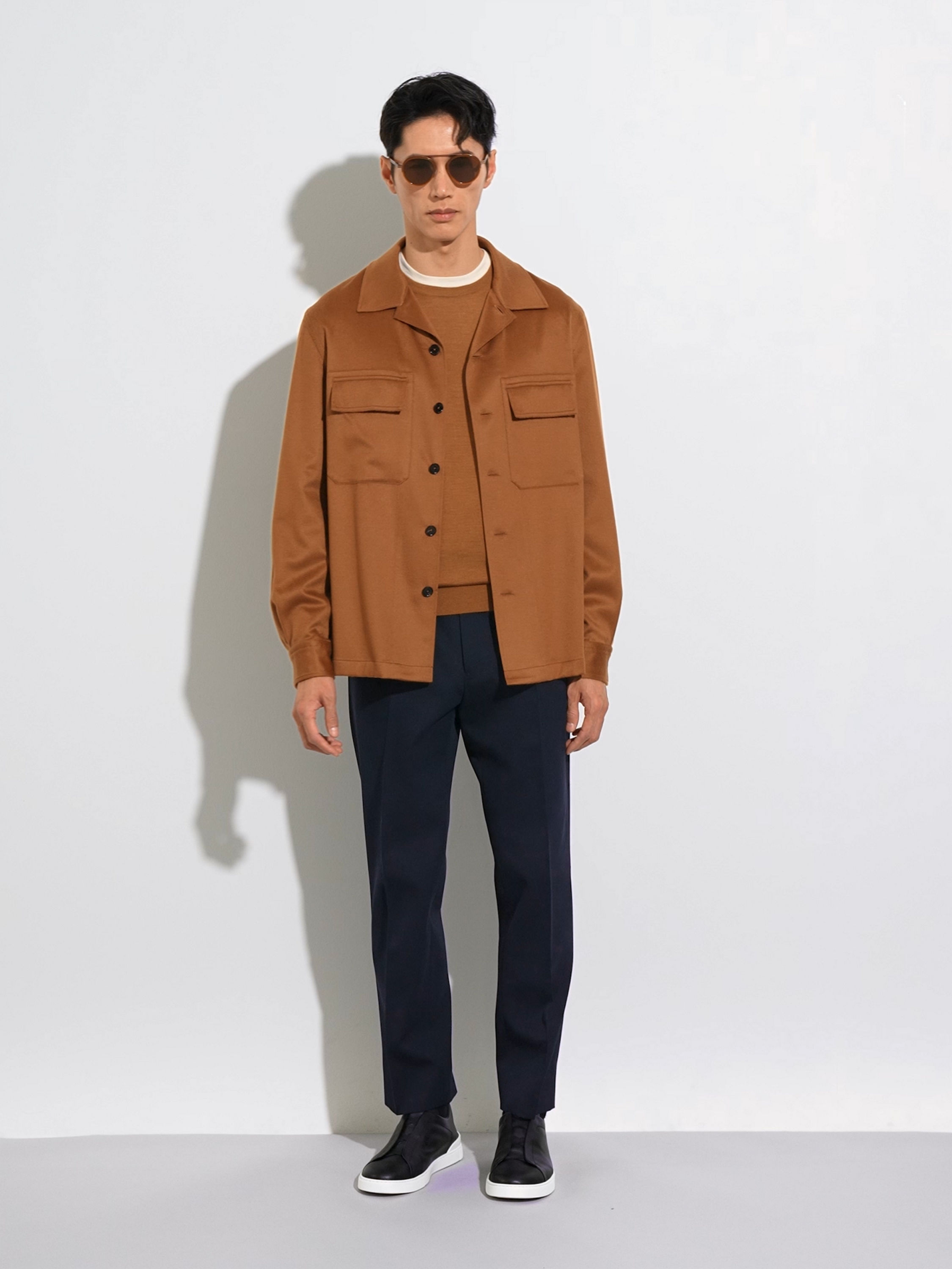 Navy Blue Cotton and Wool Pants