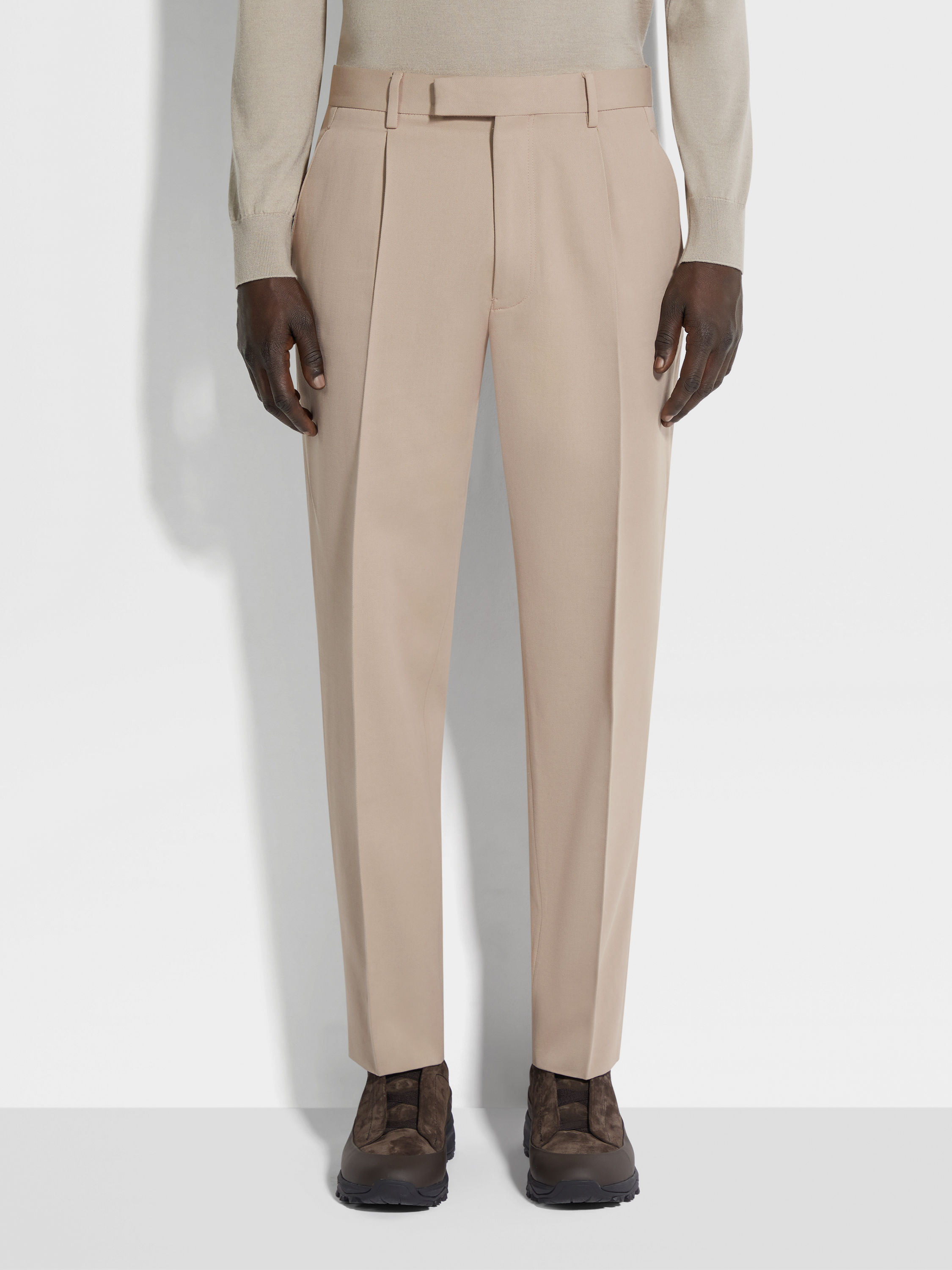 Light Taupe Cotton and Wool Pants Product detail photo #4