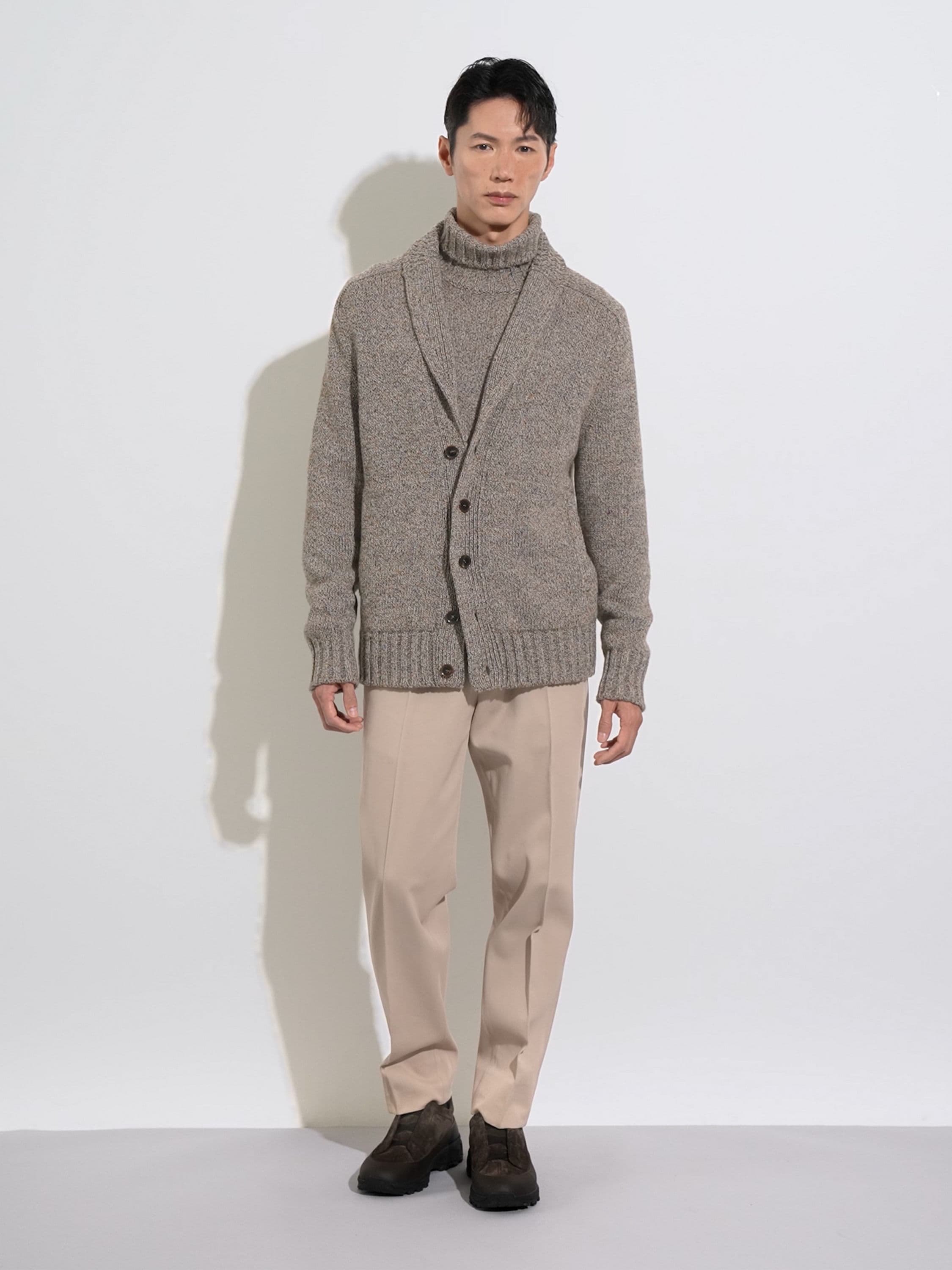 Light Taupe Cotton and Wool Pants