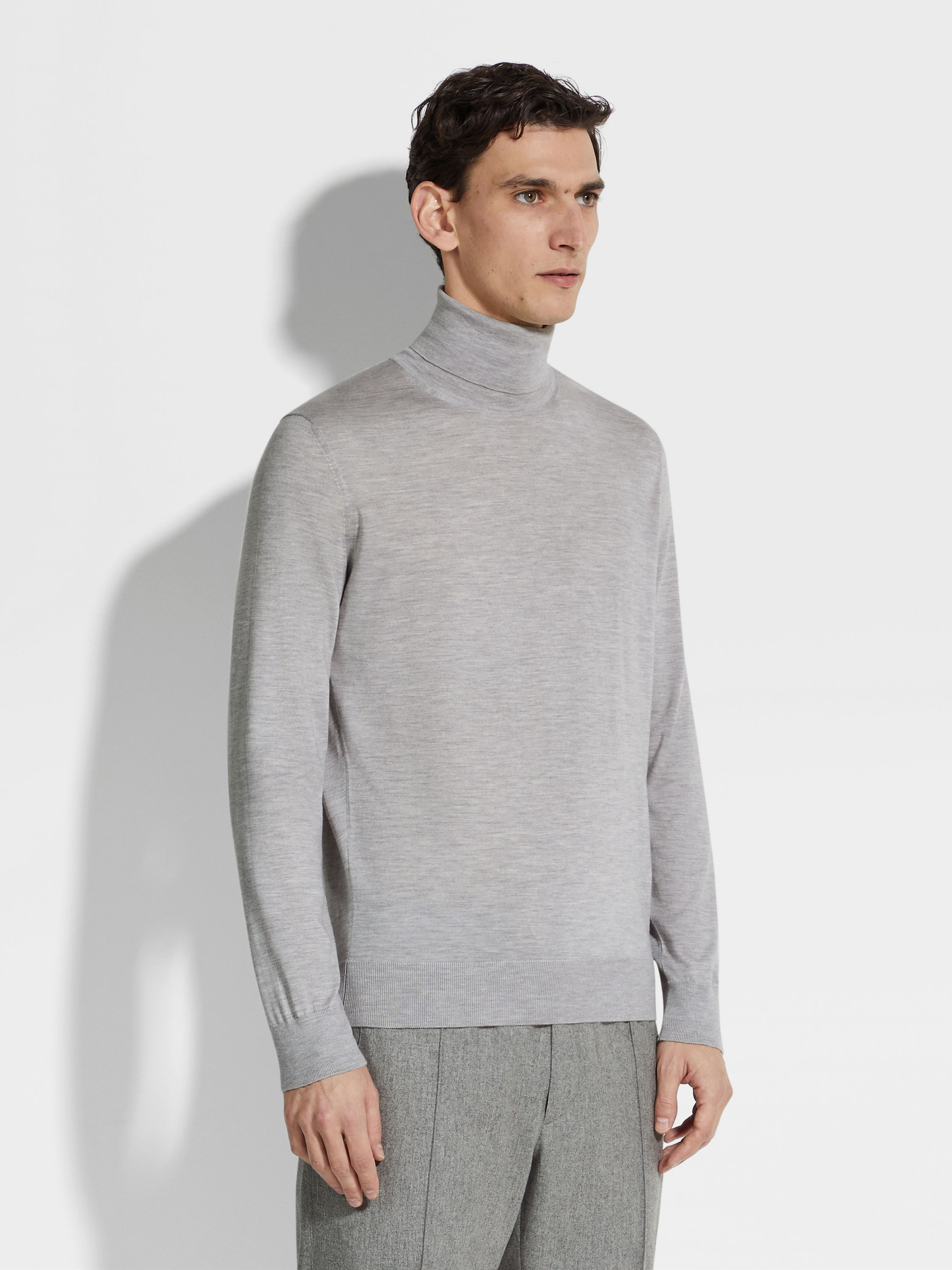 浅麻灰色 Cashseta 针织高领毛衣 產品細節圖 #3