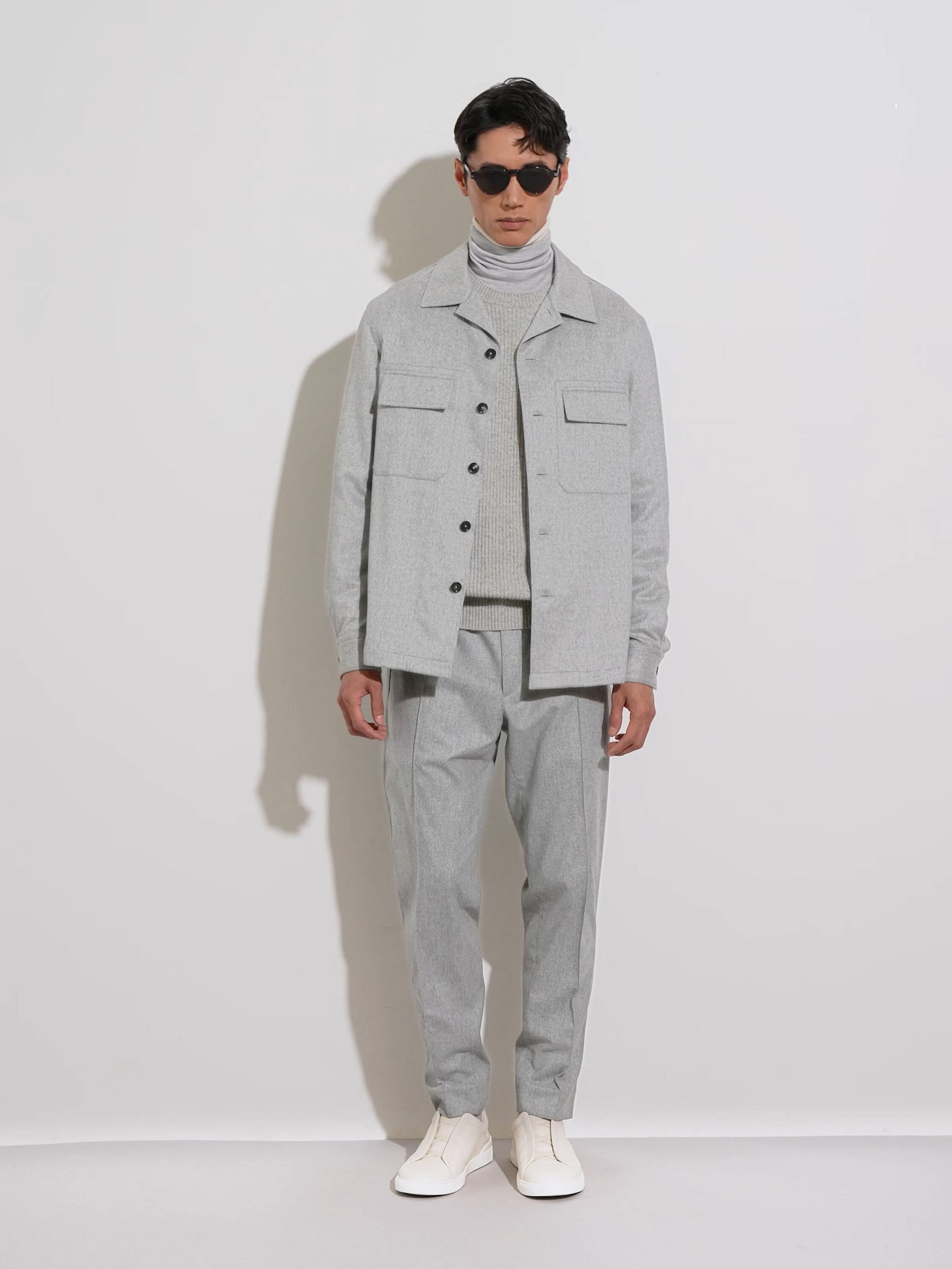 浅麻灰色 Cashseta 针织高领毛衣