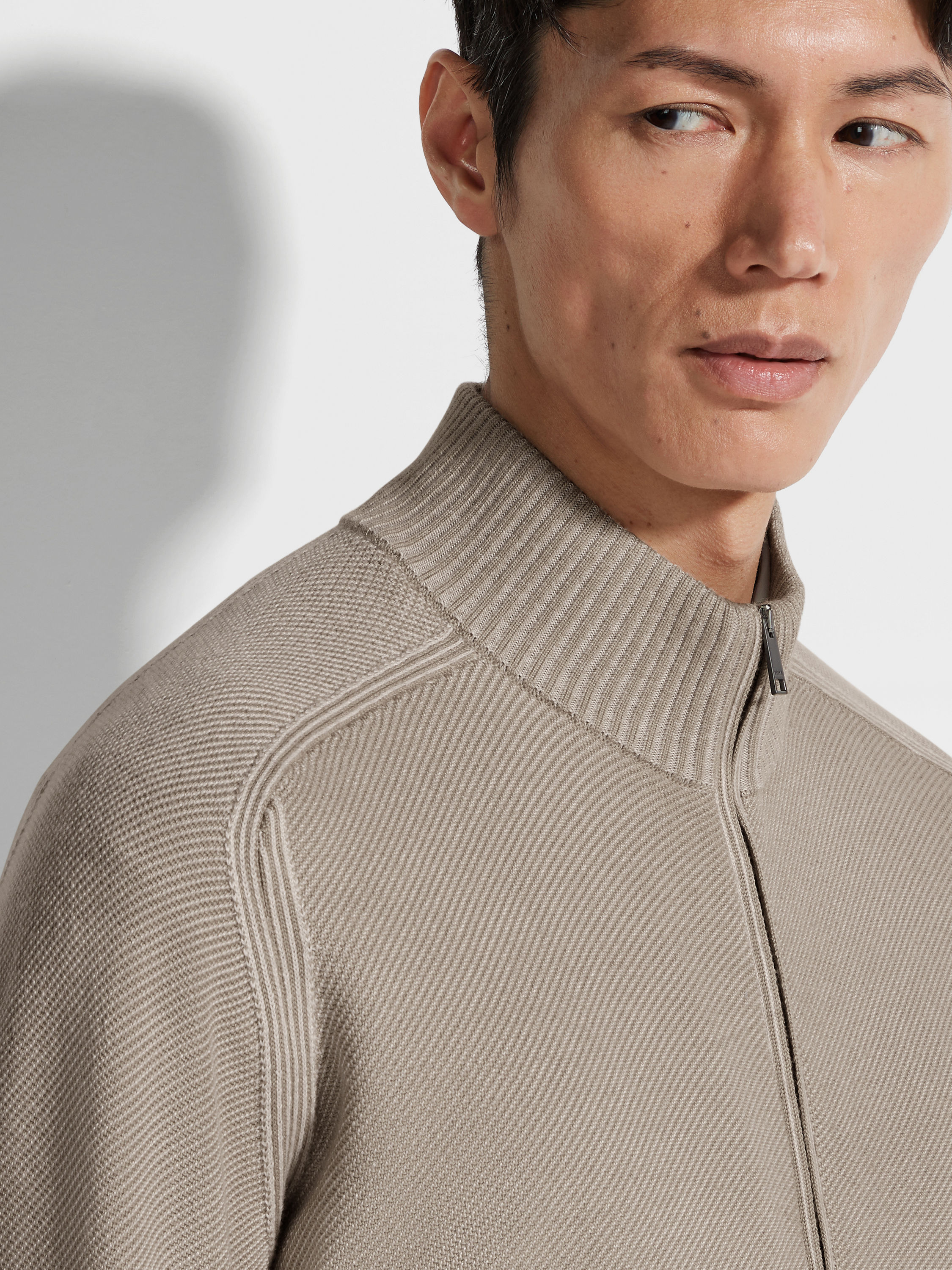 Light Taupe Cashseta Full Zip Cardigan Product detail photo #1