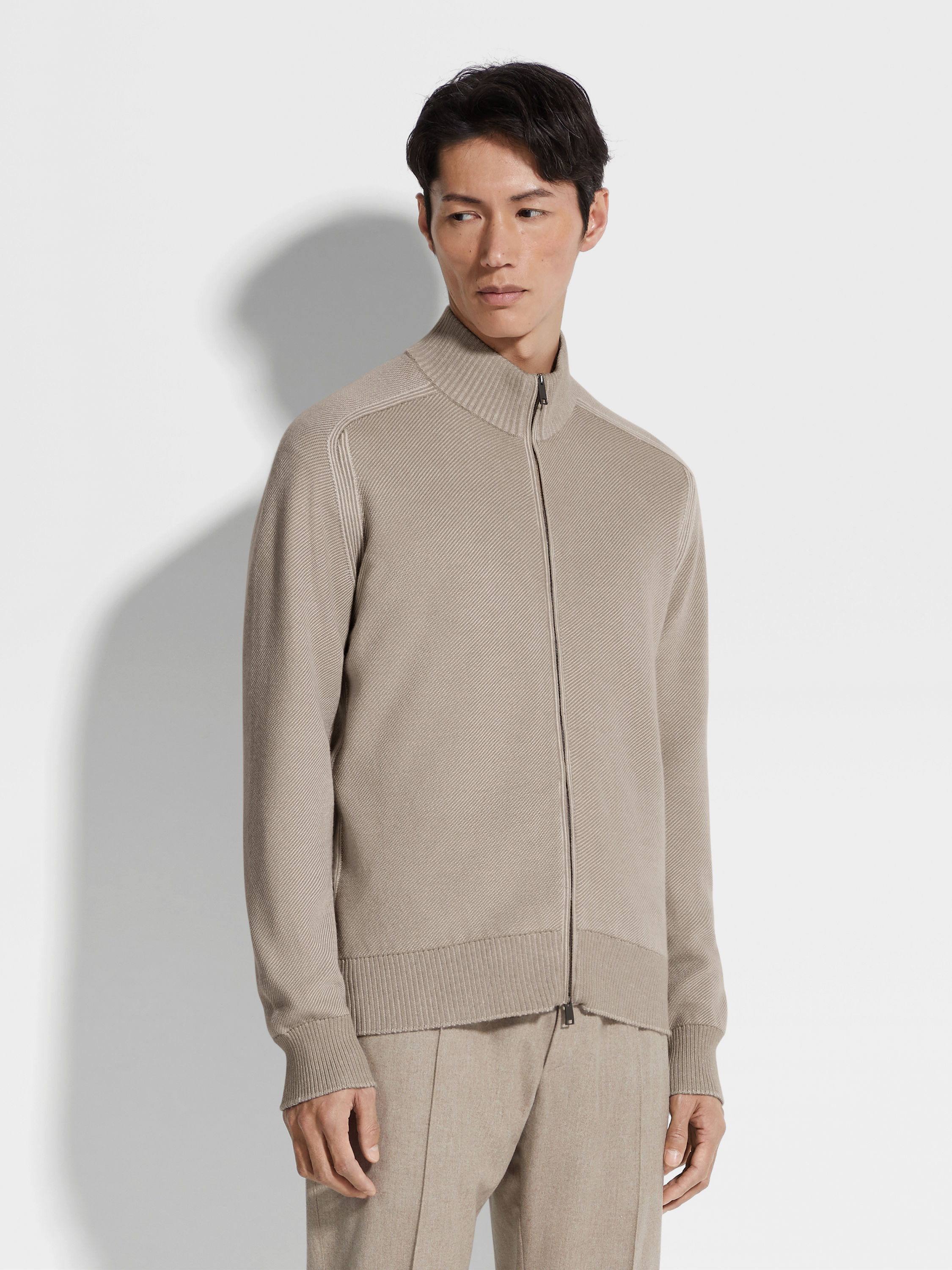 Light Taupe Cashseta Full Zip Cardigan Product detail photo #3