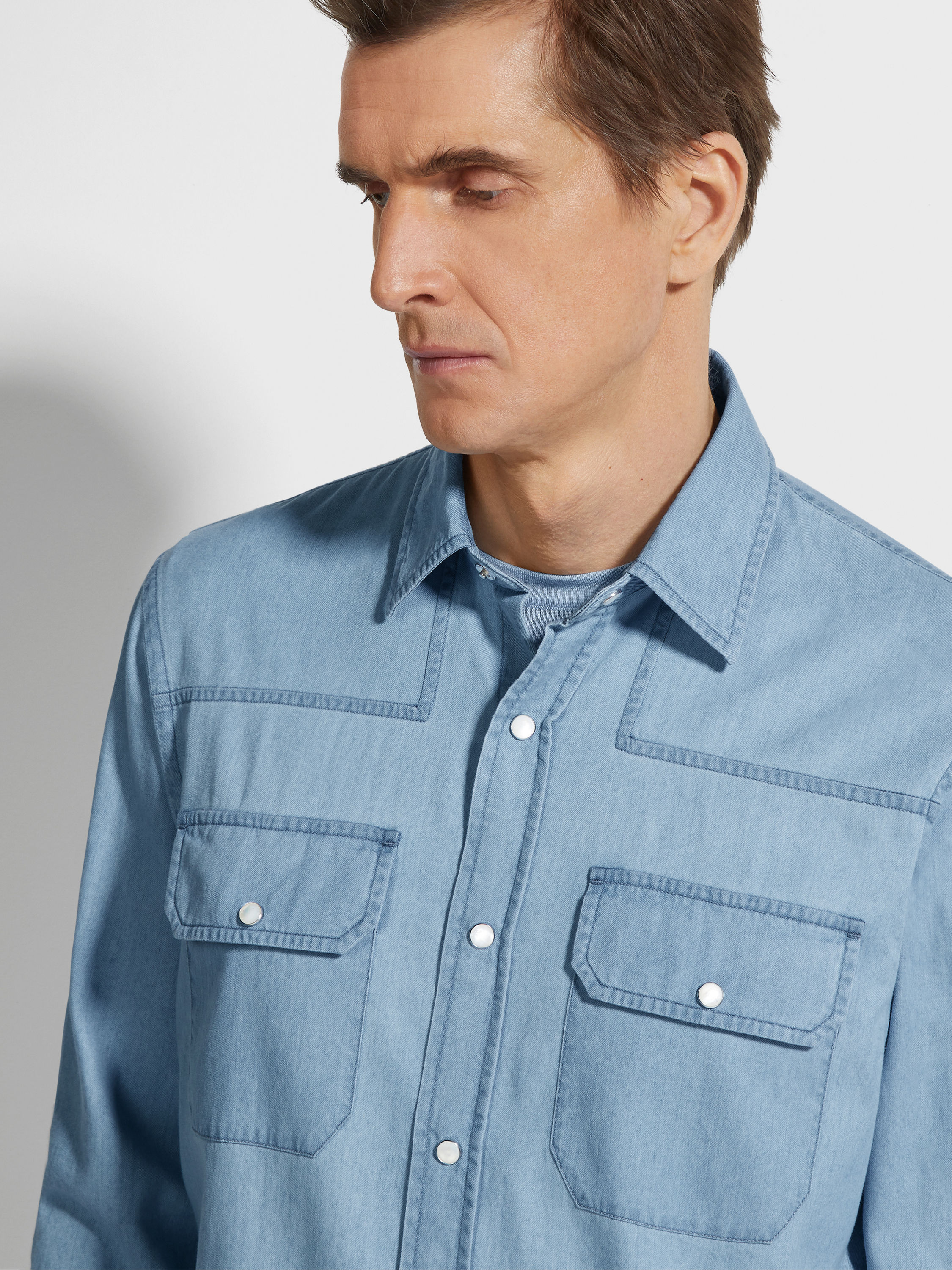 Bleached Cotton Denim Shirt Product detail photo #2