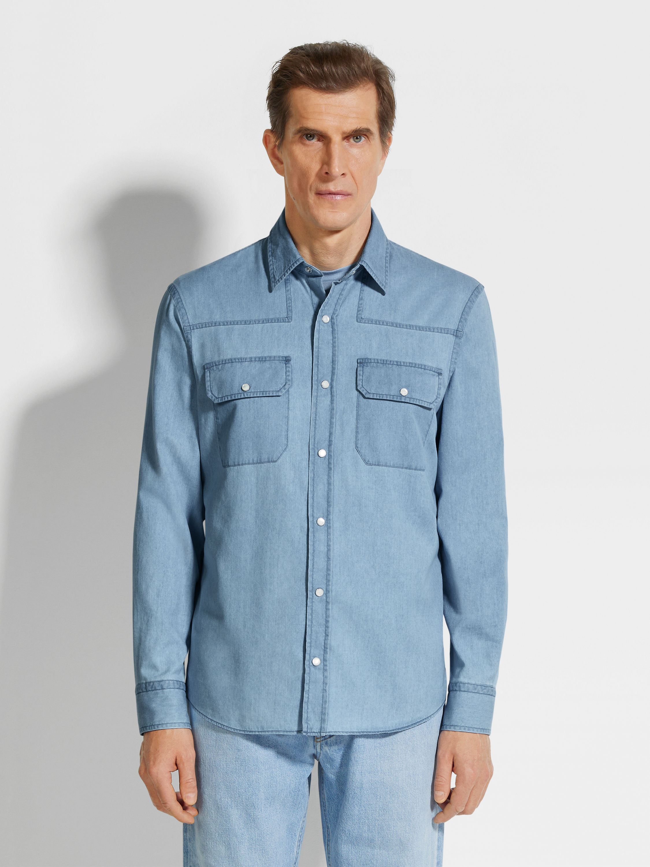 Bleached Cotton Denim Shirt Product detail photo #3