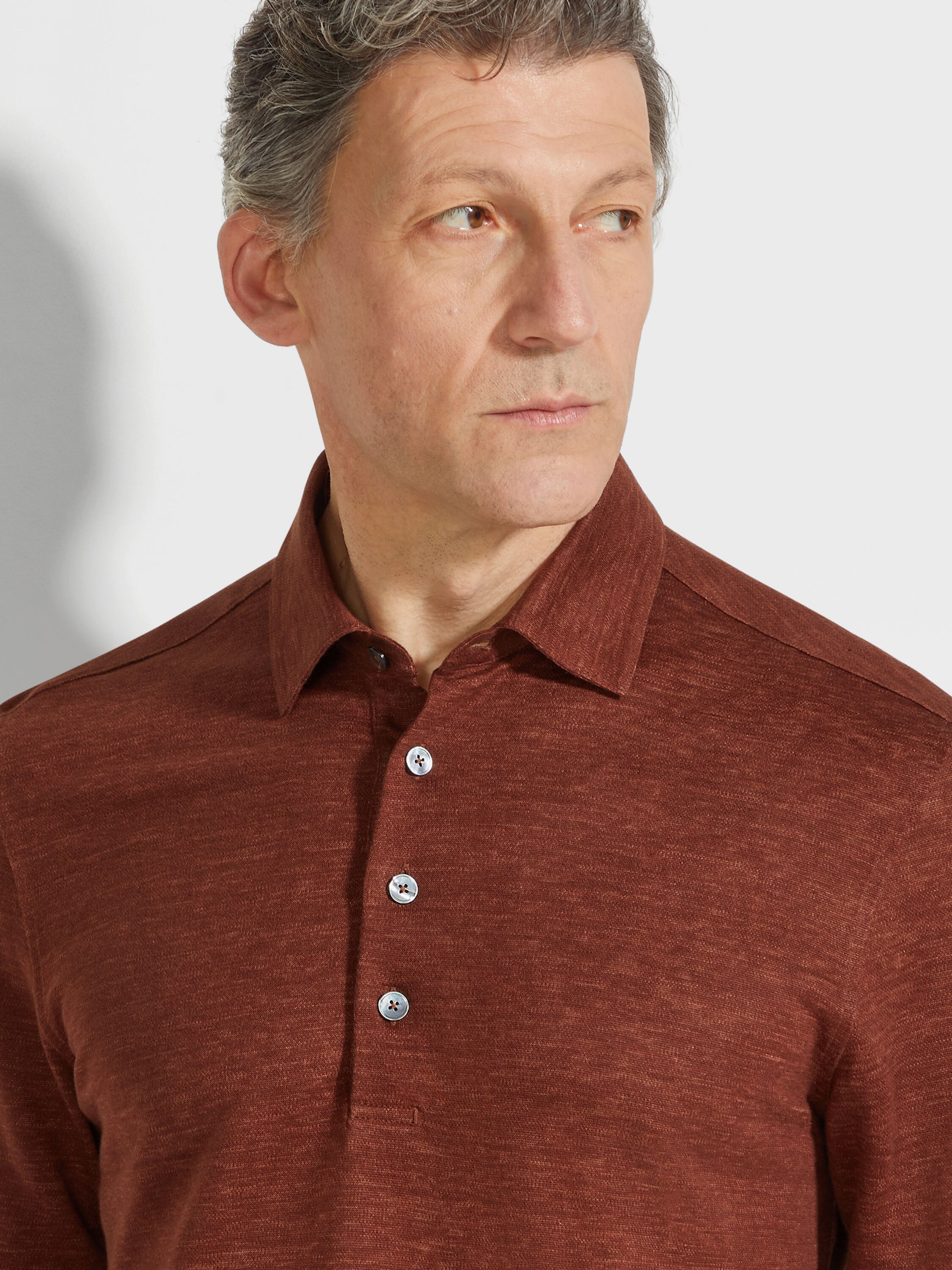 砖红色 Oasi Lino 绿洲亚麻 Polo 衫 產品細節圖 #1