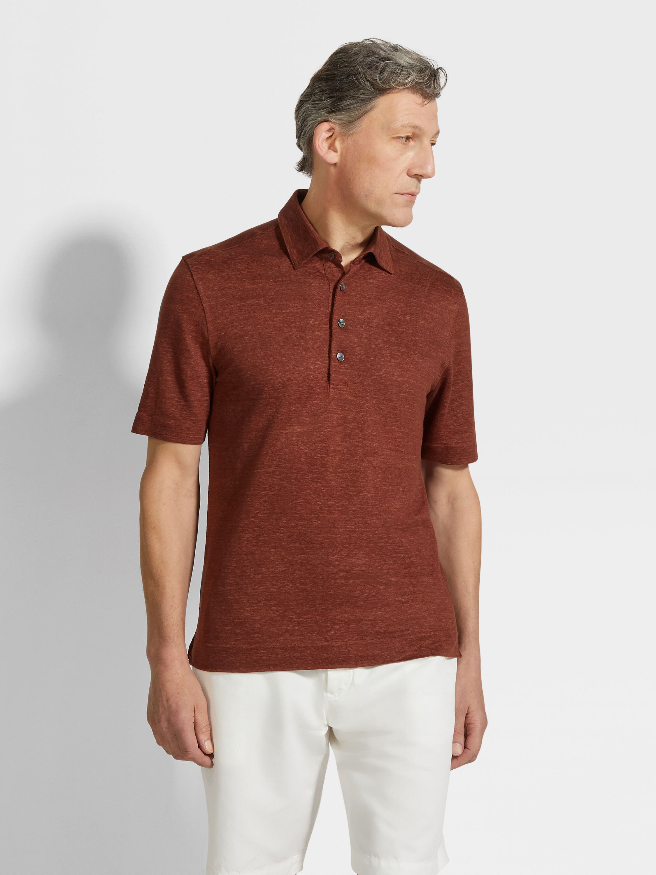 砖红色 Oasi Lino 绿洲亚麻 Polo 衫 產品細節圖 #2