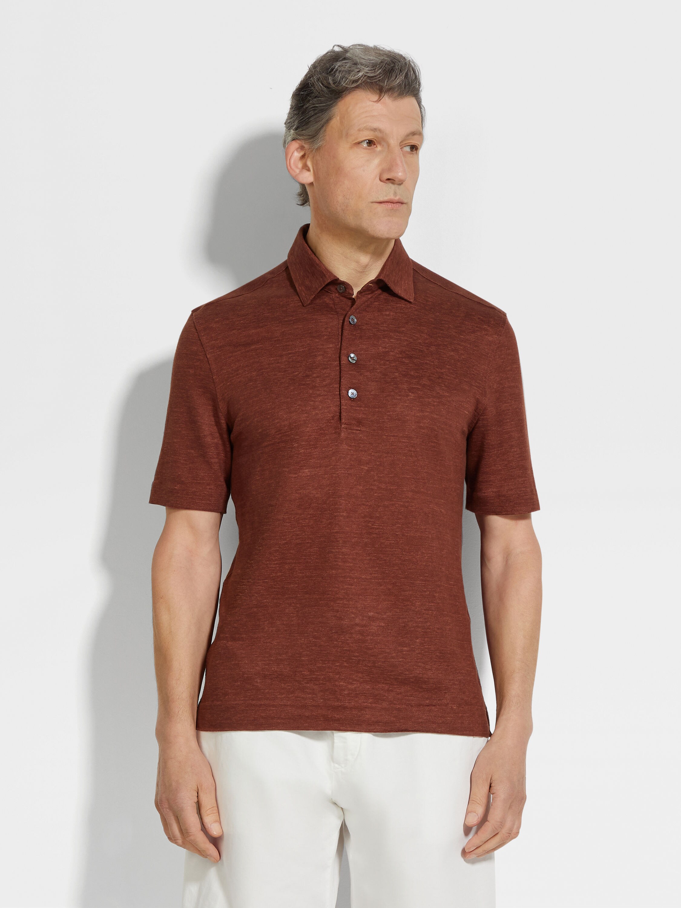 砖红色 Oasi Lino 绿洲亚麻 Polo 衫 產品細節圖 #3