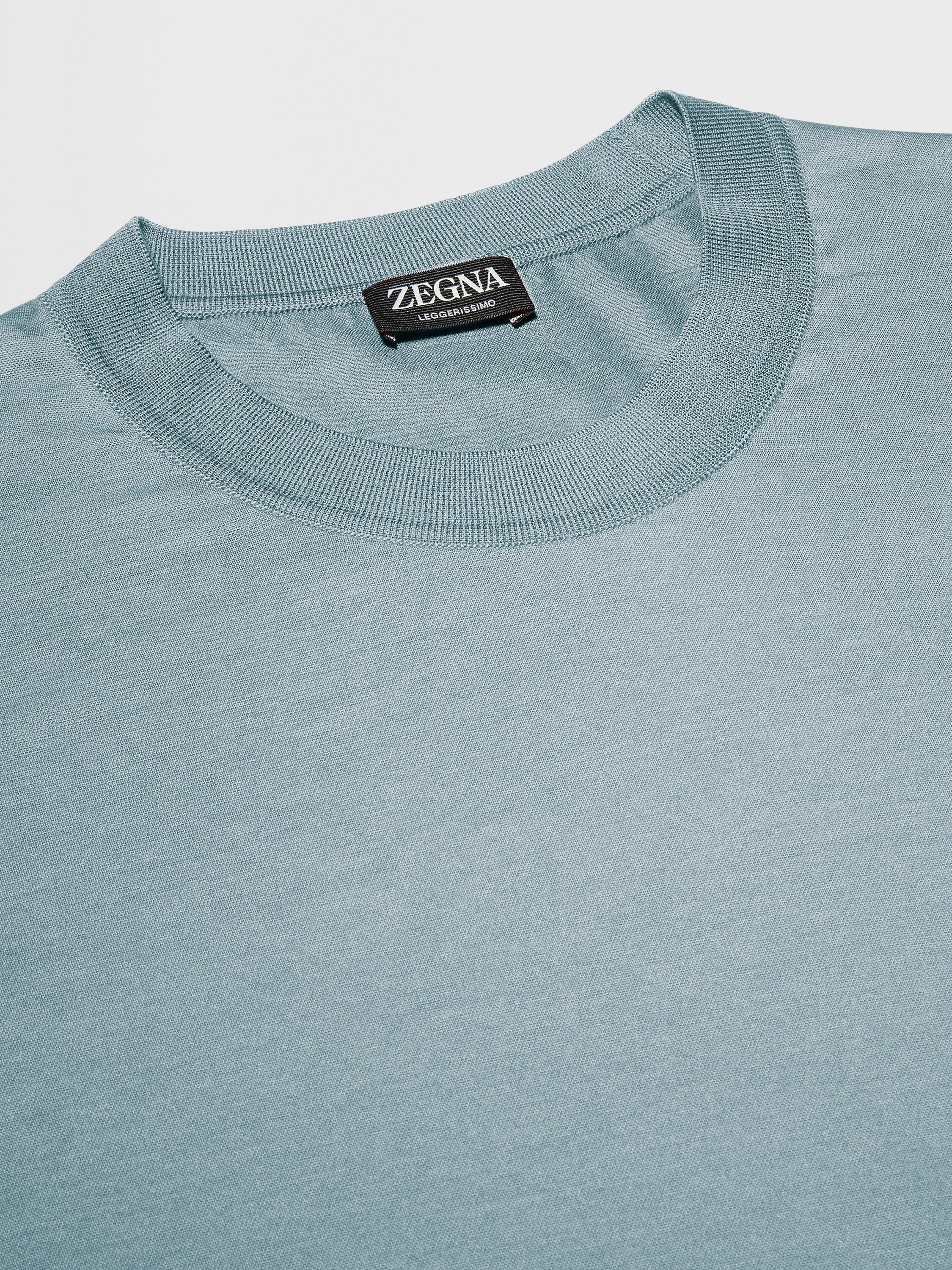 混浅蓝色 Leggerissimo 棉及桑蚕丝 T 恤 產品細節圖 #1