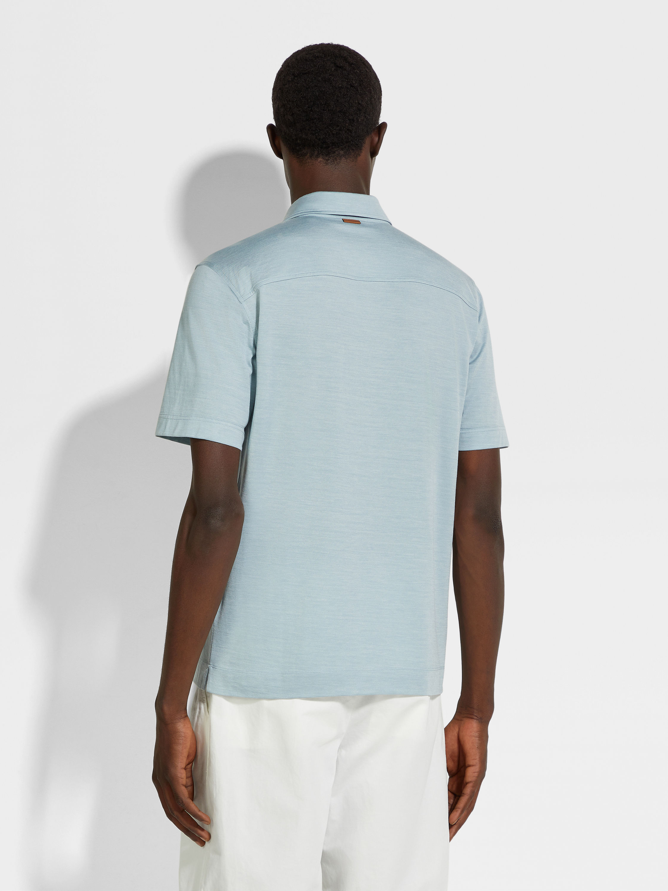 混浅蓝色 Leggerissimo 棉及桑蚕丝 Polo 衫 產品細節圖 #4
