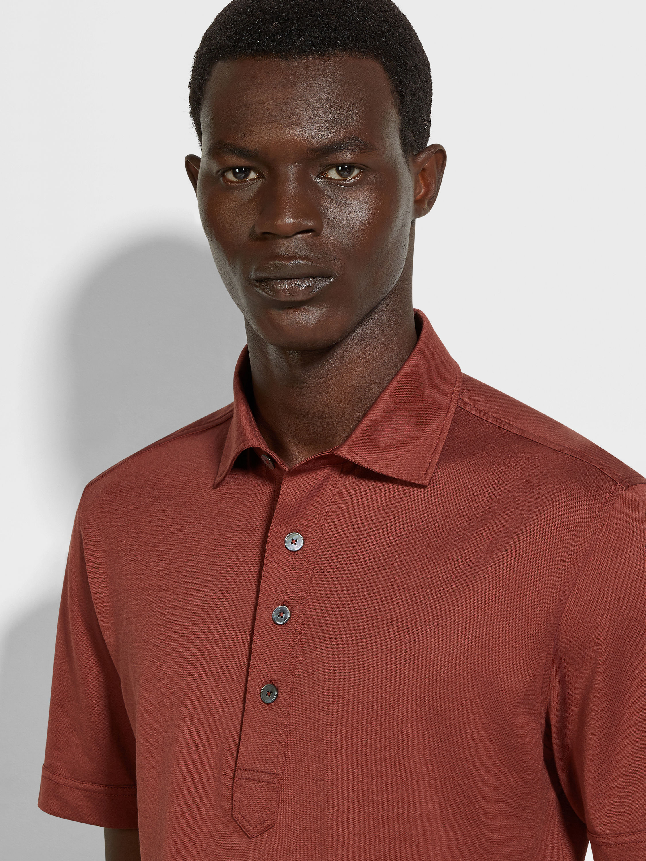 砖红色 Leggerissimo 棉及桑蚕丝 Polo 衫 產品細節圖 #1