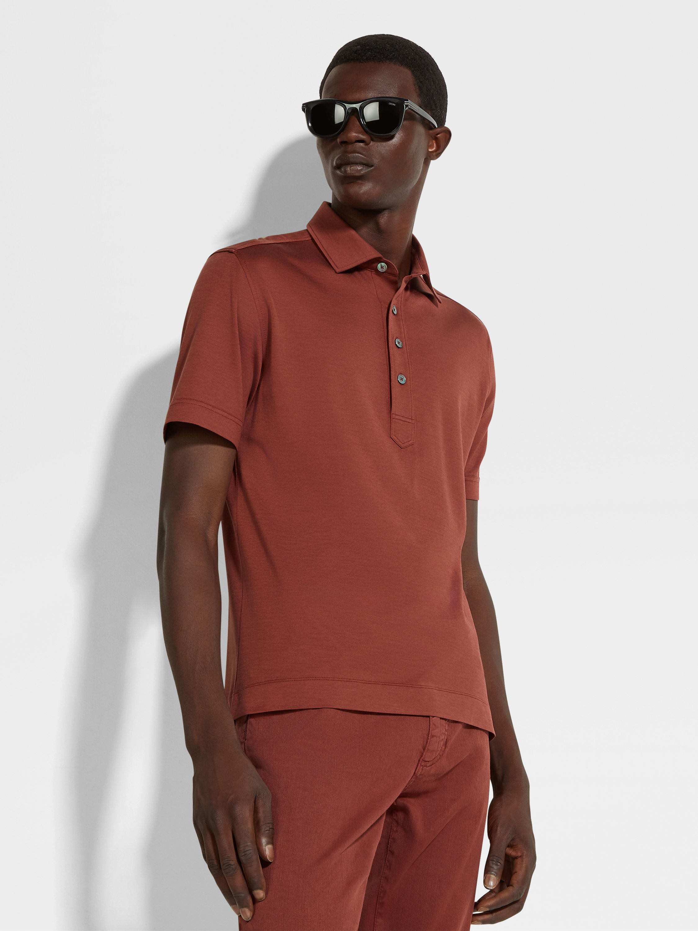 砖红色 Leggerissimo 棉及桑蚕丝 Polo 衫 產品細節圖 #2