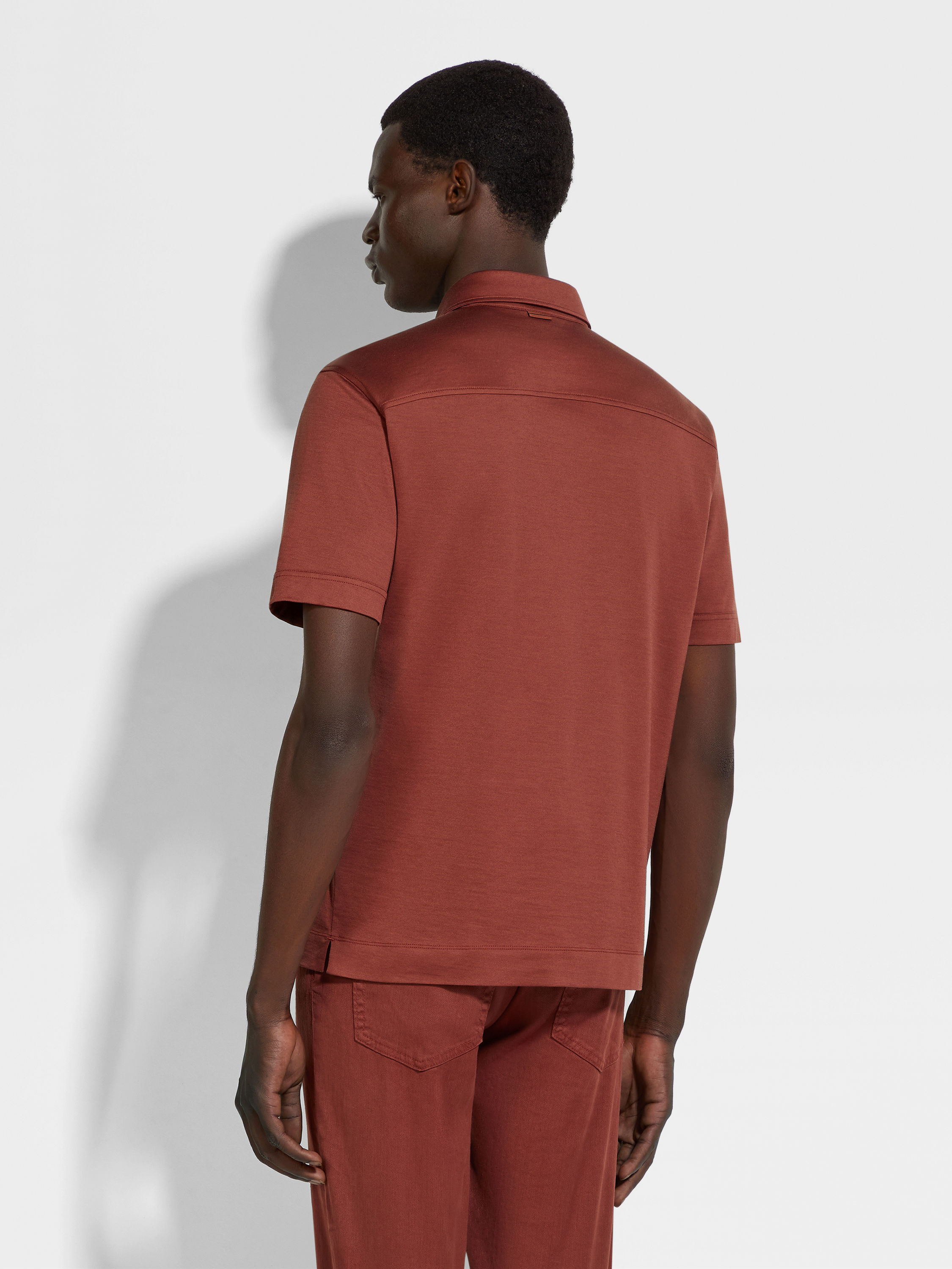 砖红色 Leggerissimo 棉及桑蚕丝 Polo 衫 產品細節圖 #4