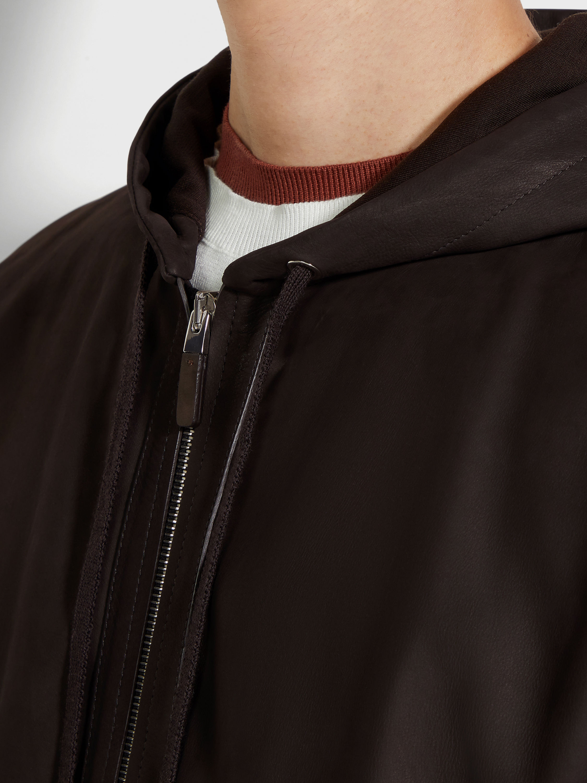 Dark Brown Wool and SECONDSKIN Hoodie Product detail photo #1
