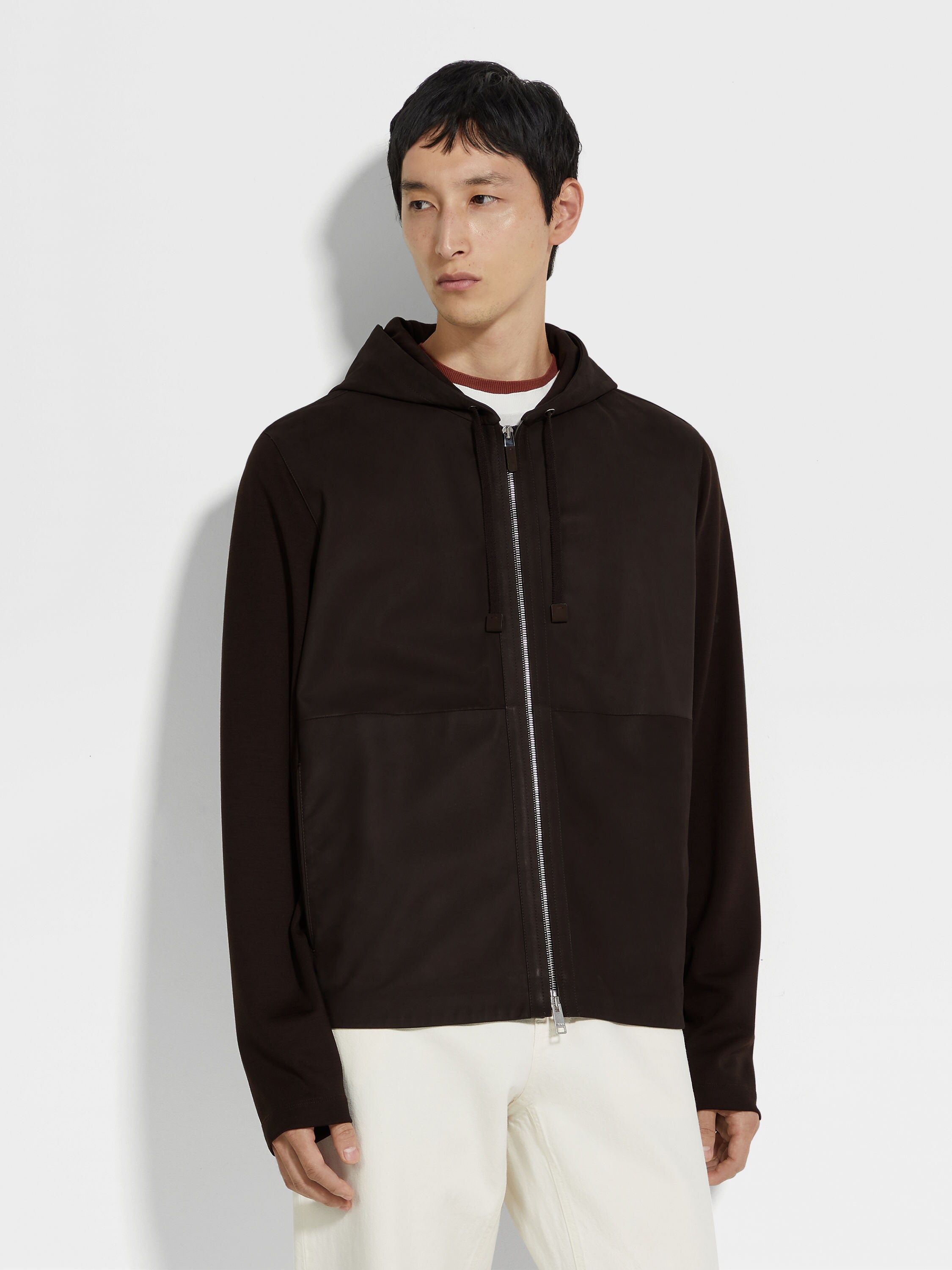 Dark Brown Wool and SECONDSKIN Hoodie Product detail photo #3