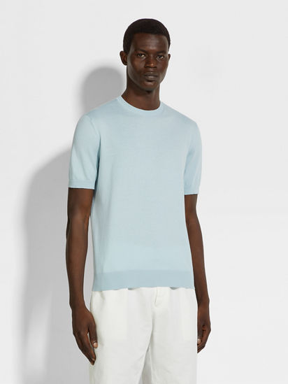 Light Blue Premium Cotton T-shirt SS25 33942588 | Zegna CN