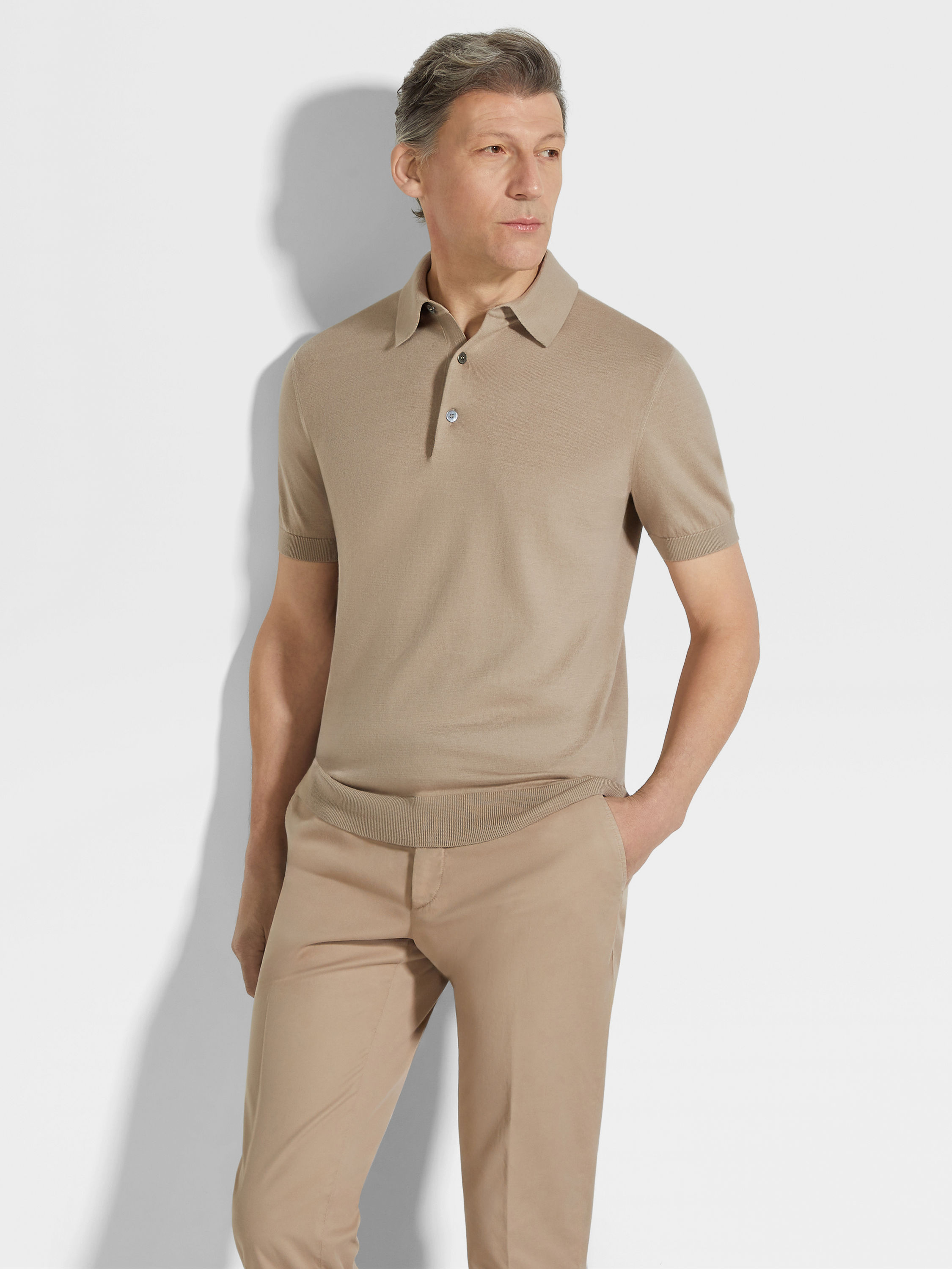 Light Taupe Premium Cotton Polo Shirt Product detail photo #2