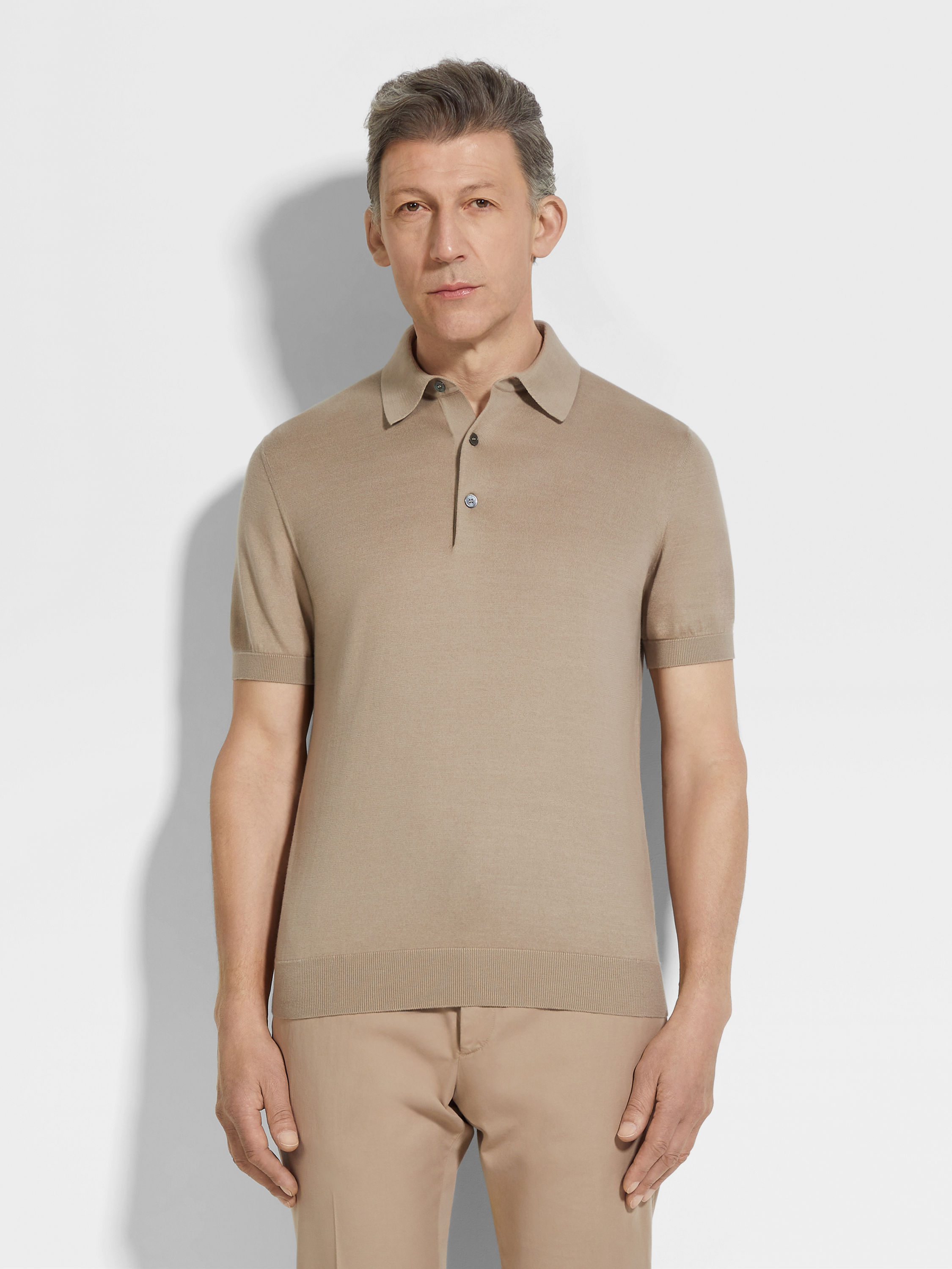 Light Taupe Premium Cotton Polo Shirt Product detail photo #3