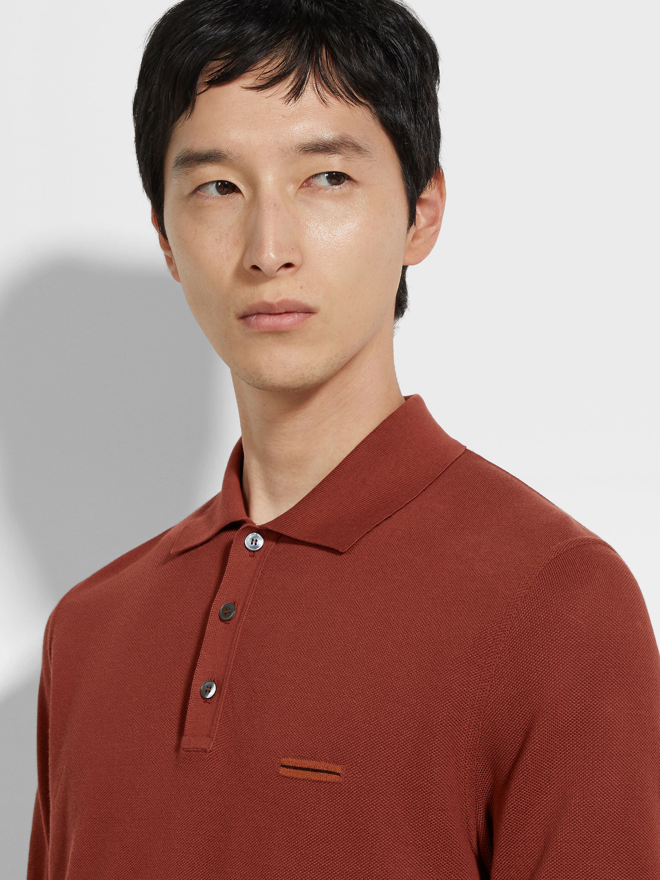 Brick Red Cotton Polo Shirt Product detail photo #1
