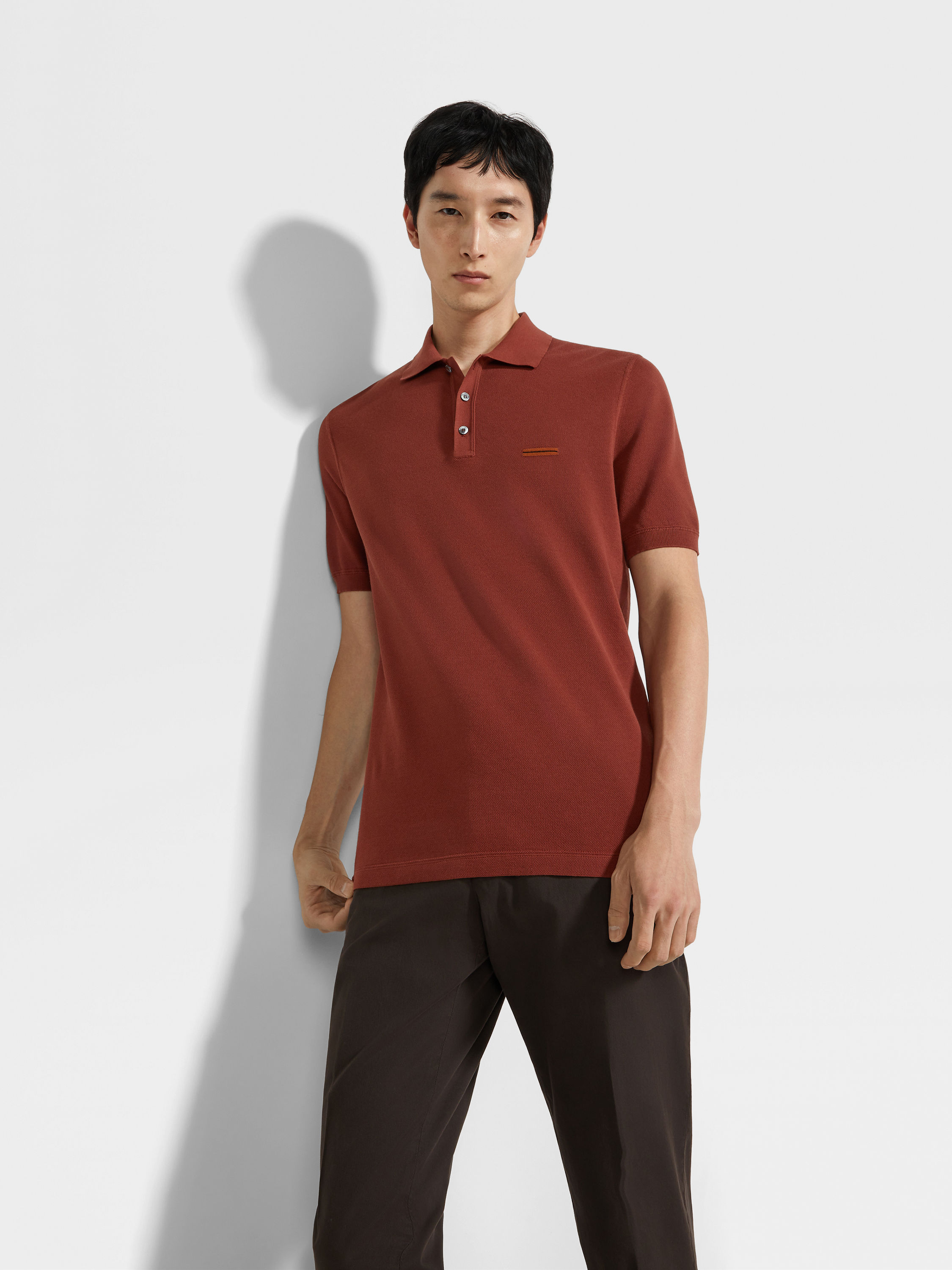 Brick Red Cotton Polo Shirt Product detail photo #2
