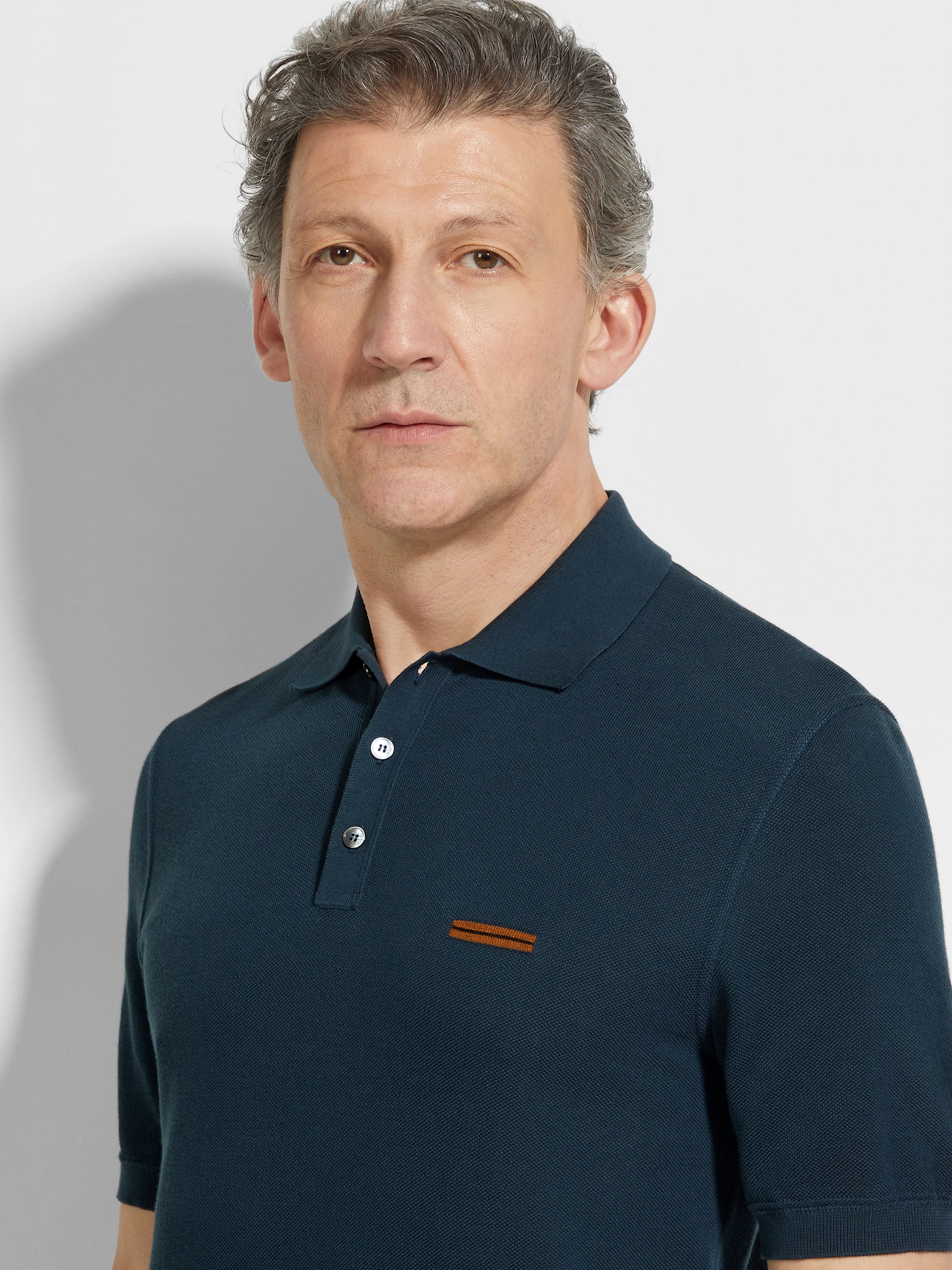 Dark Teal Blue Cotton Polo Shirt Product detail photo #1