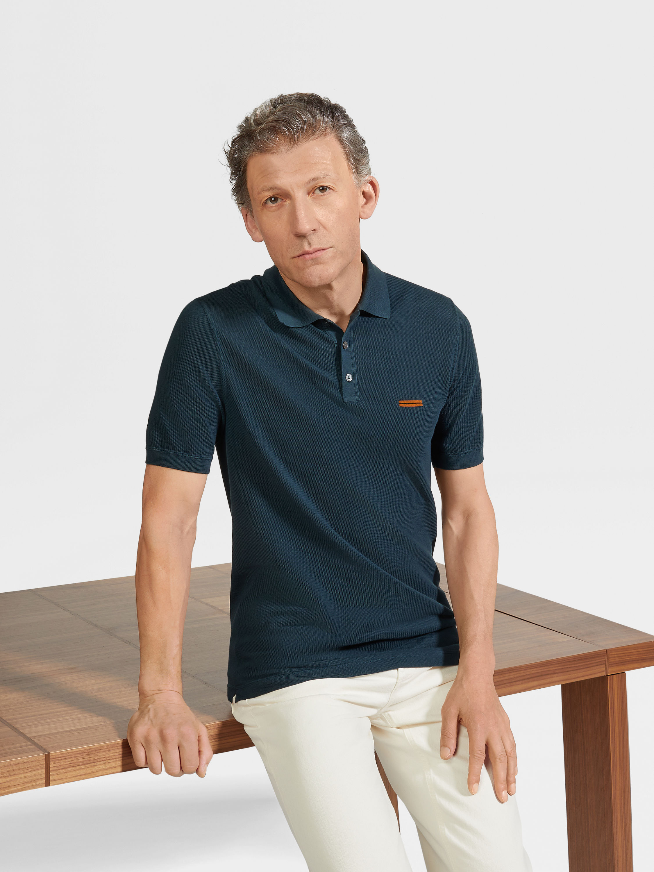 Dark Teal Blue Cotton Polo Shirt Product detail photo #2