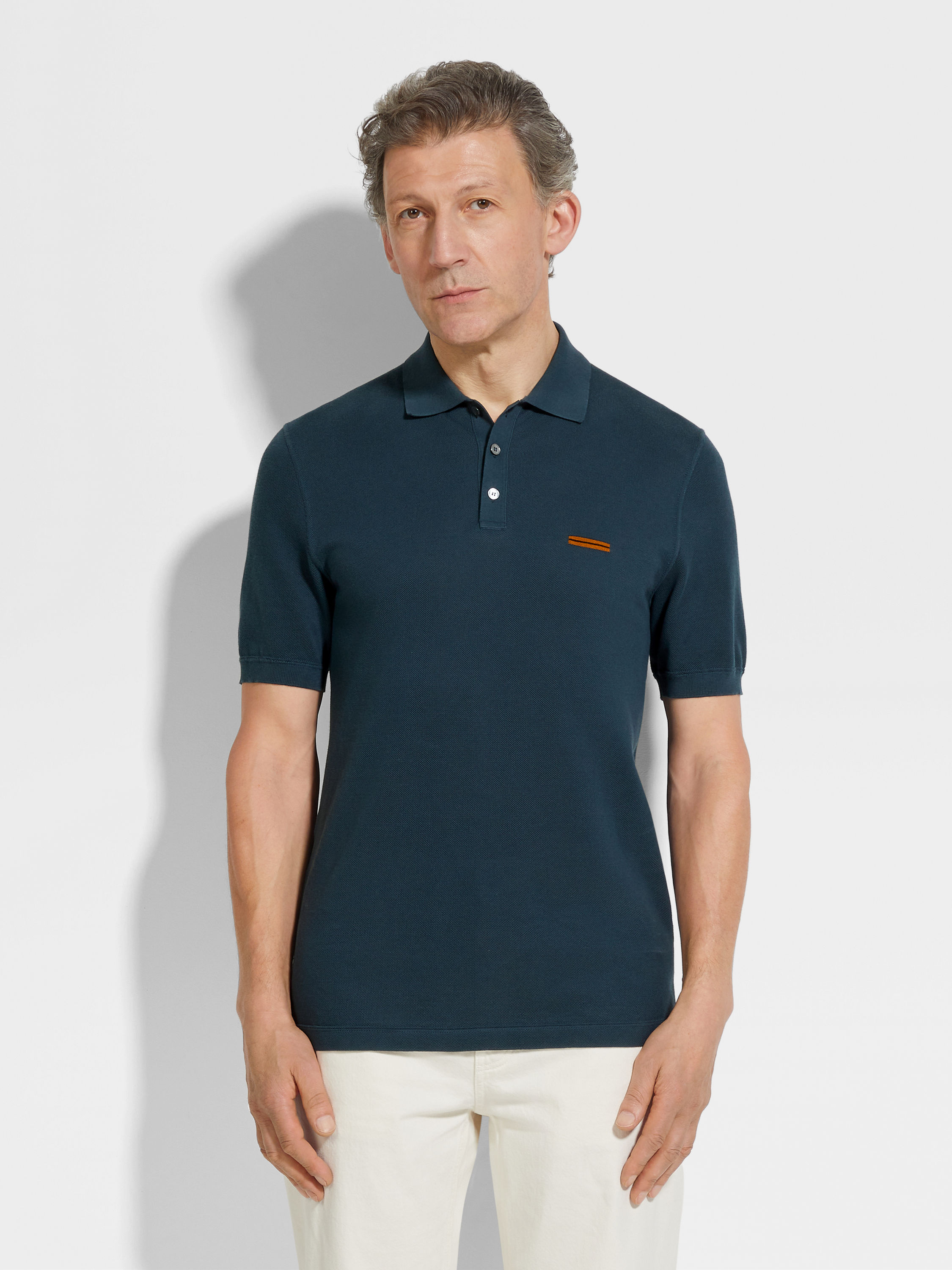 Dark Teal Blue Cotton Polo Shirt Product detail photo #3