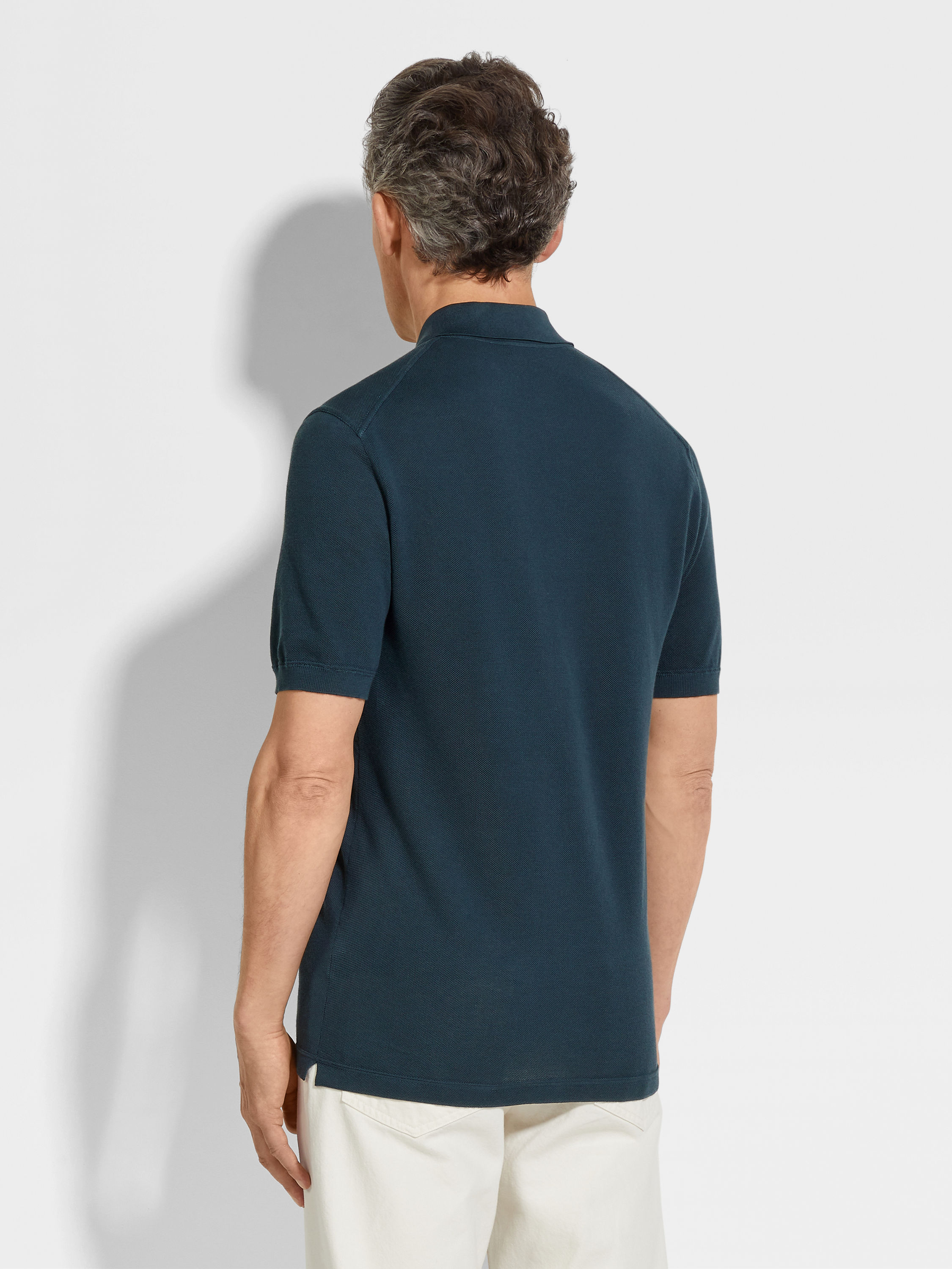 Dark Teal Blue Cotton Polo Shirt Product detail photo #4