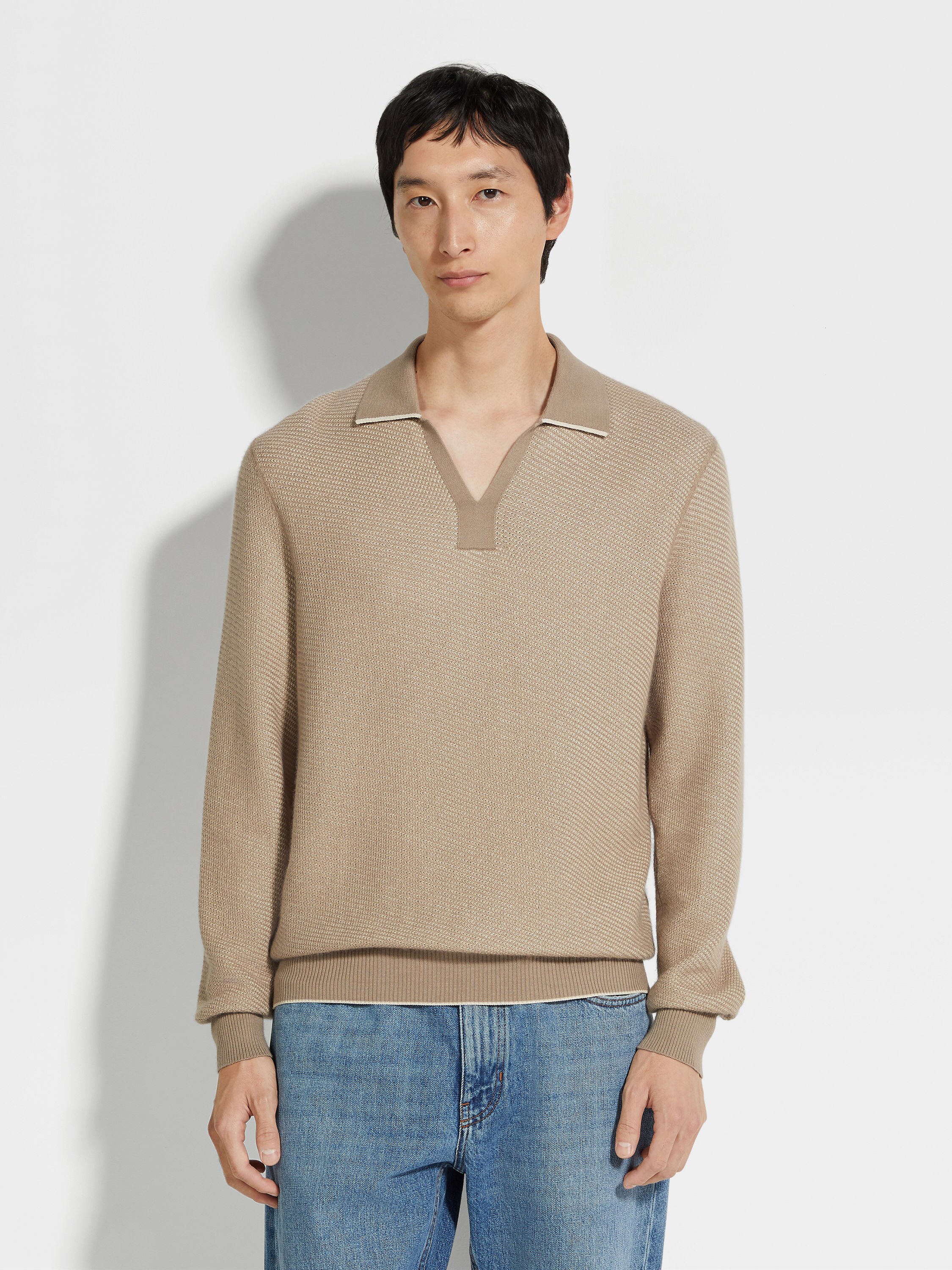 浅灰褐色桑蚕丝及山羊绒 Polo 衫 產品細節圖 #3