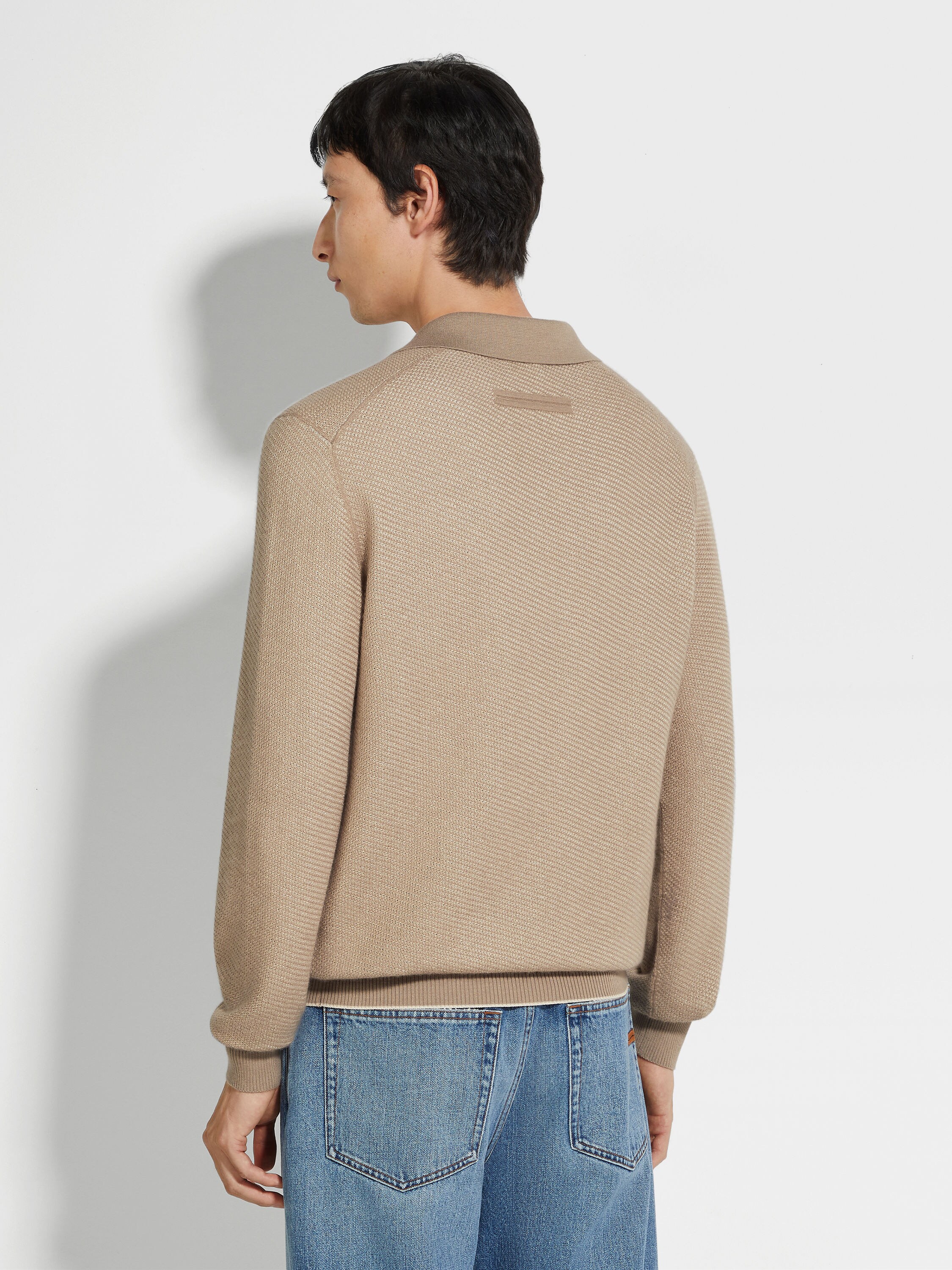 浅灰褐色桑蚕丝及山羊绒 Polo 衫 產品細節圖 #4