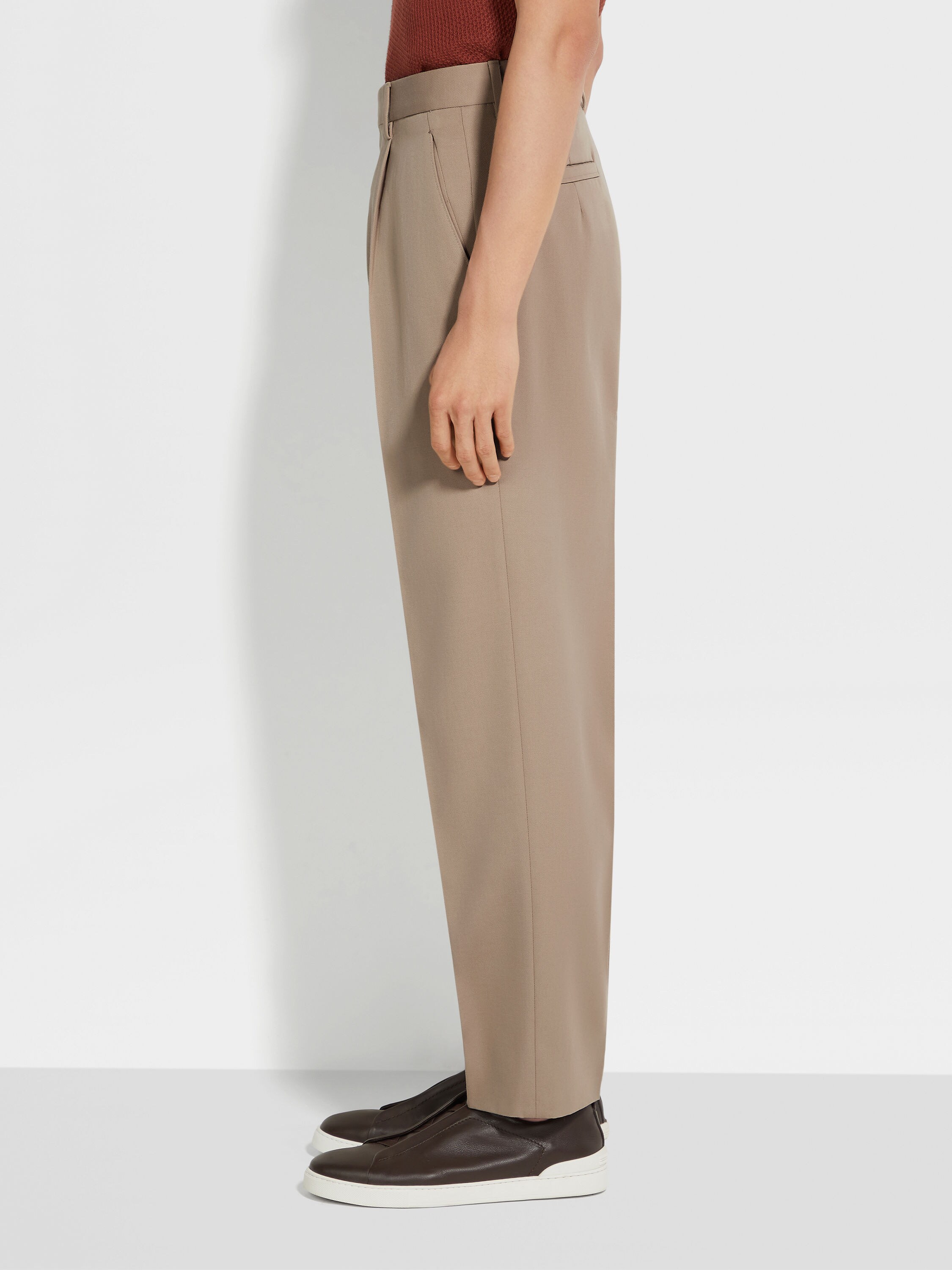 Light Taupe Cotton and Wool Pants Product detail photo #3