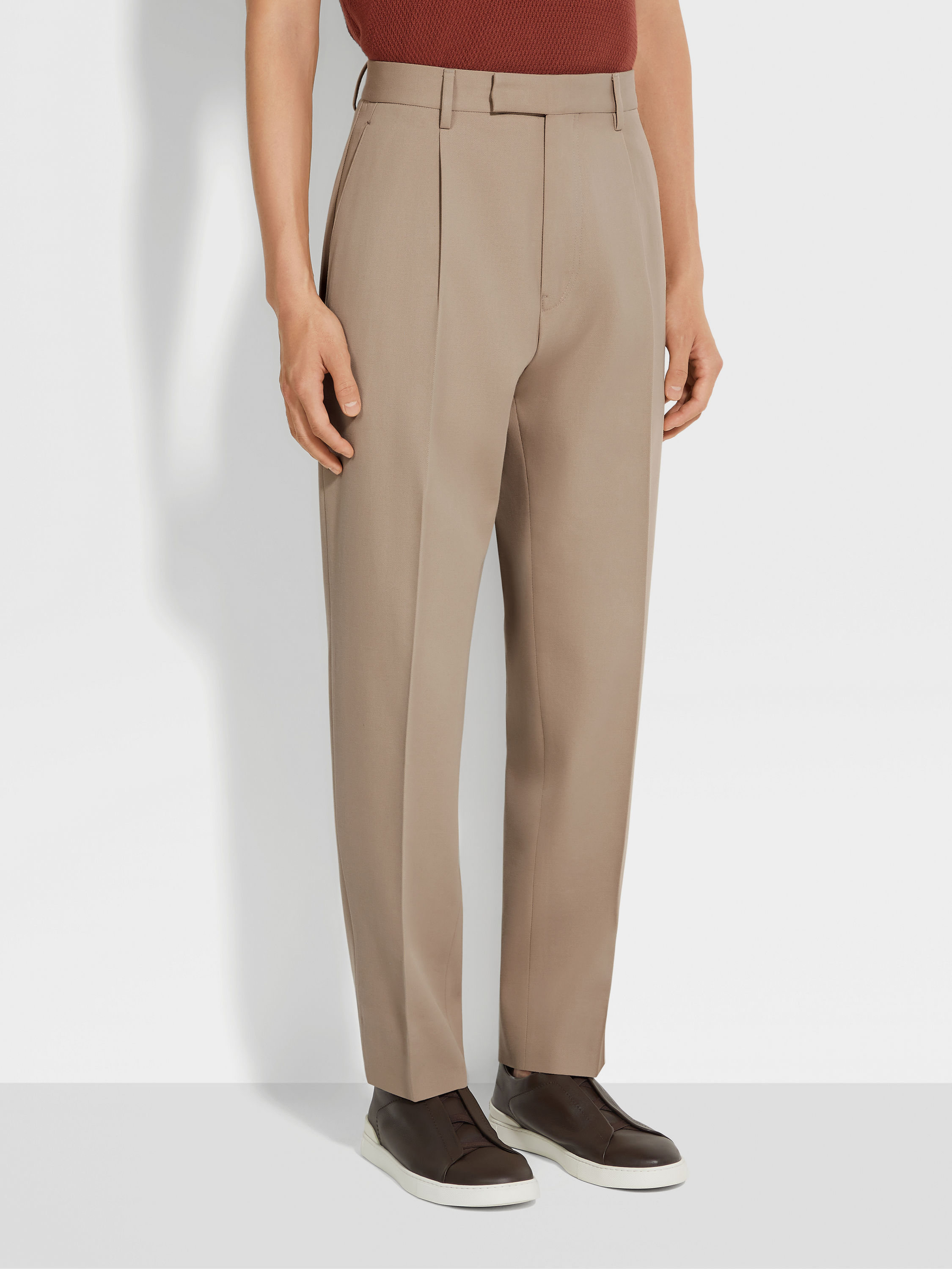 Light Taupe Cotton and Wool Pants Product detail photo #4