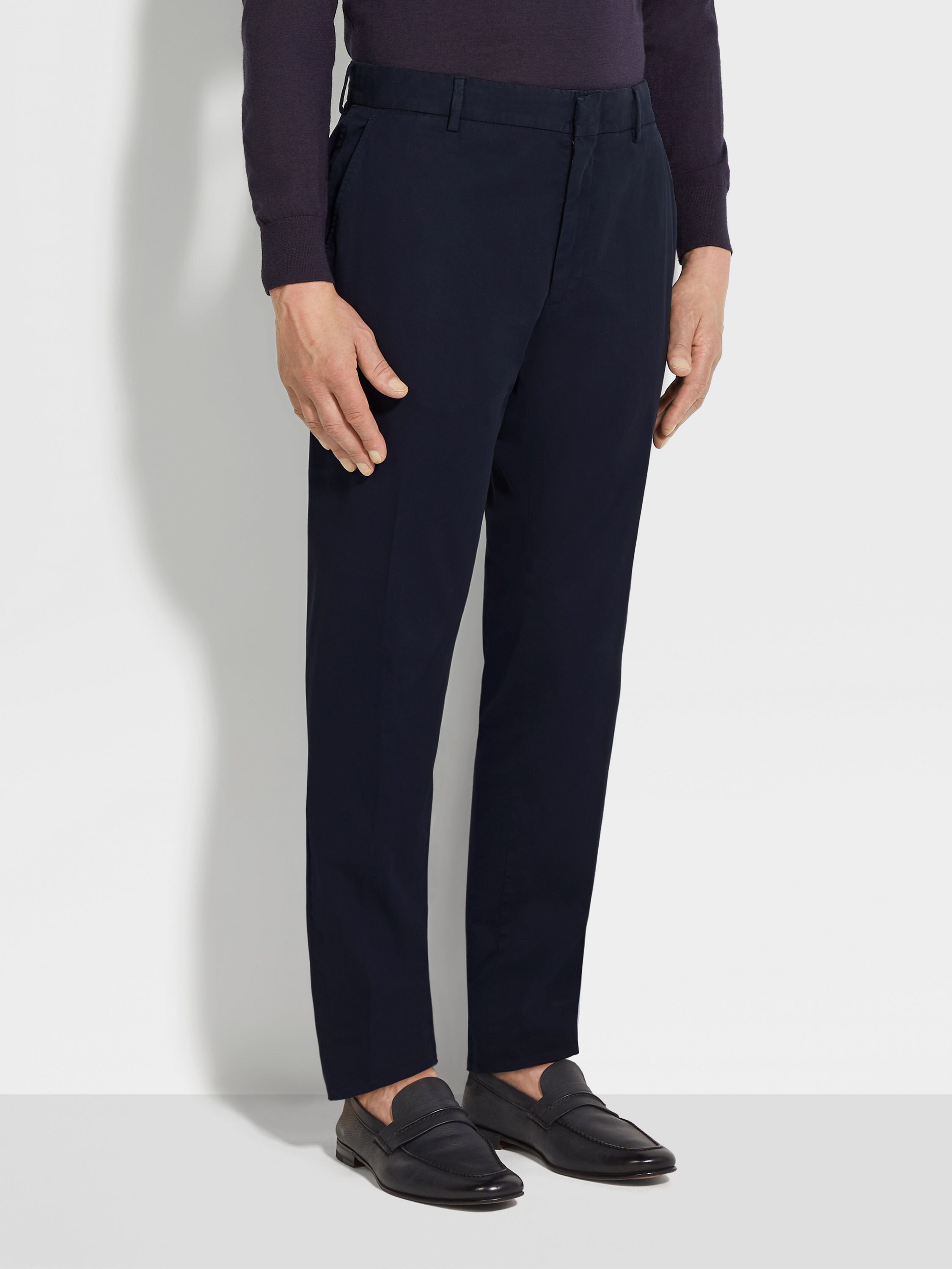 Navy Blue Stretch Premium Cotton Pants Product detail photo #3