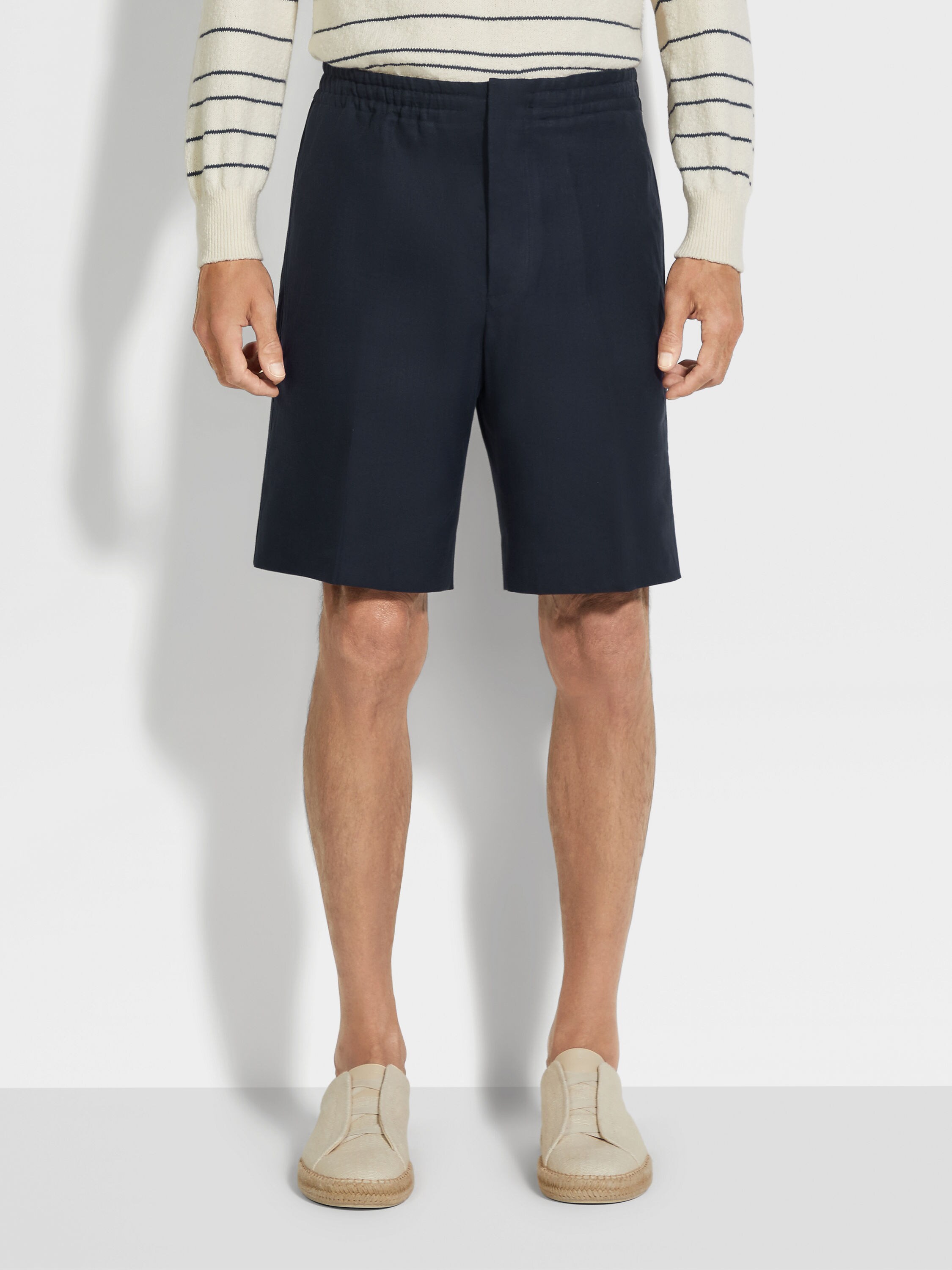 Navy Blue Oasi Lino Shorts Product detail photo #4