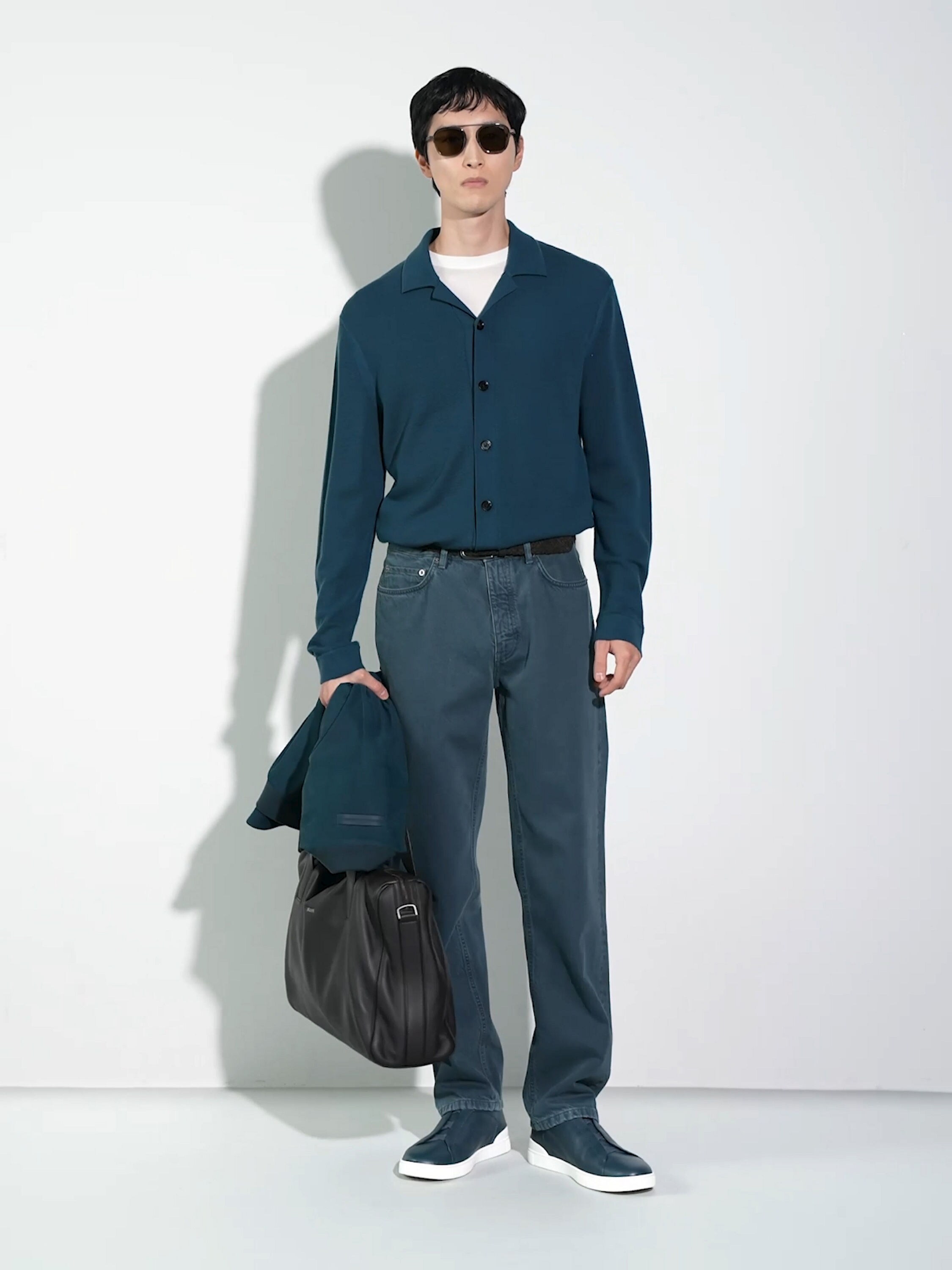 深蓝绿色羊毛衬衫