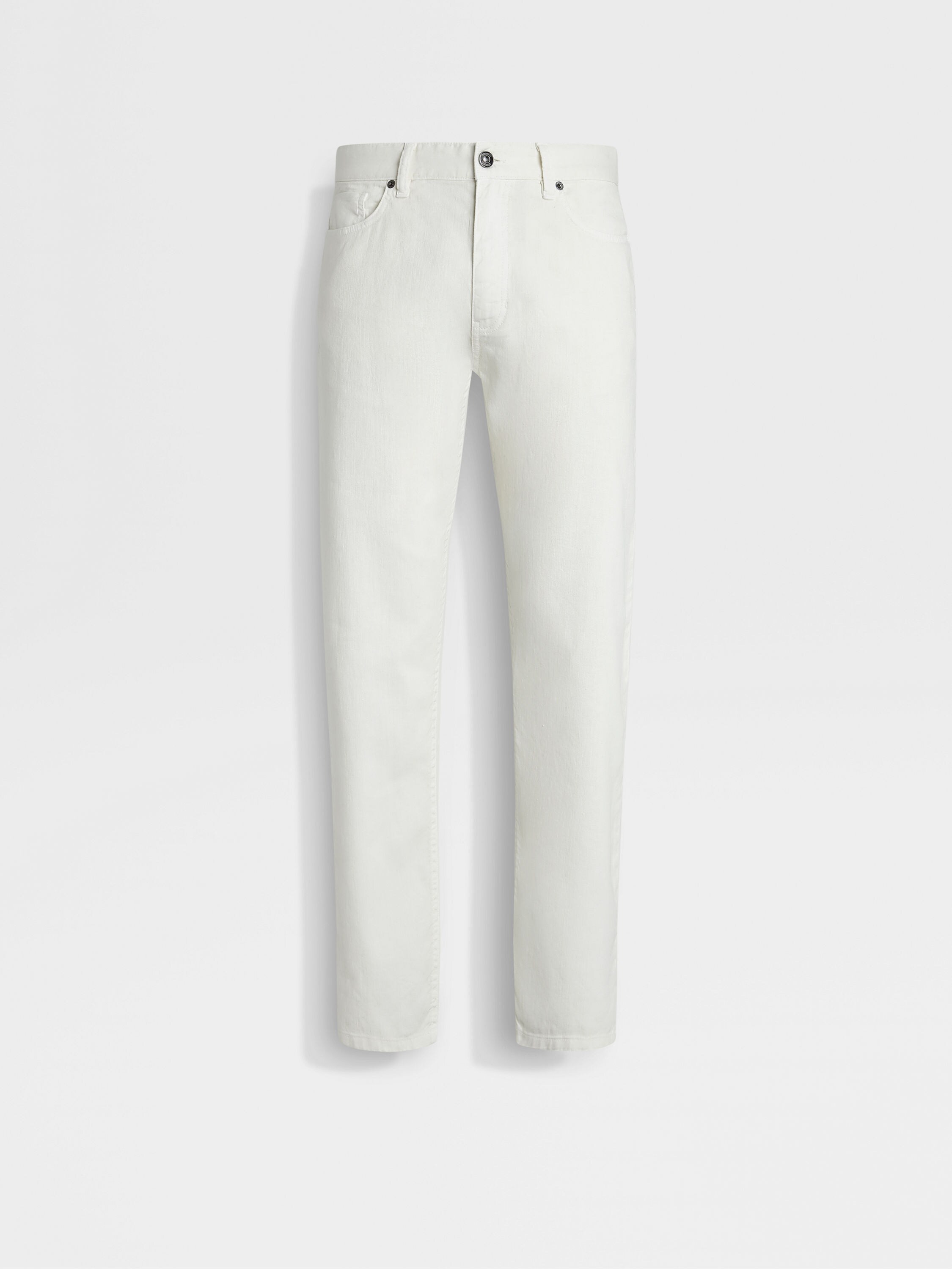 白色弹力亚麻及棉质 Roccia 牛仔裤 產品細節圖 #1
