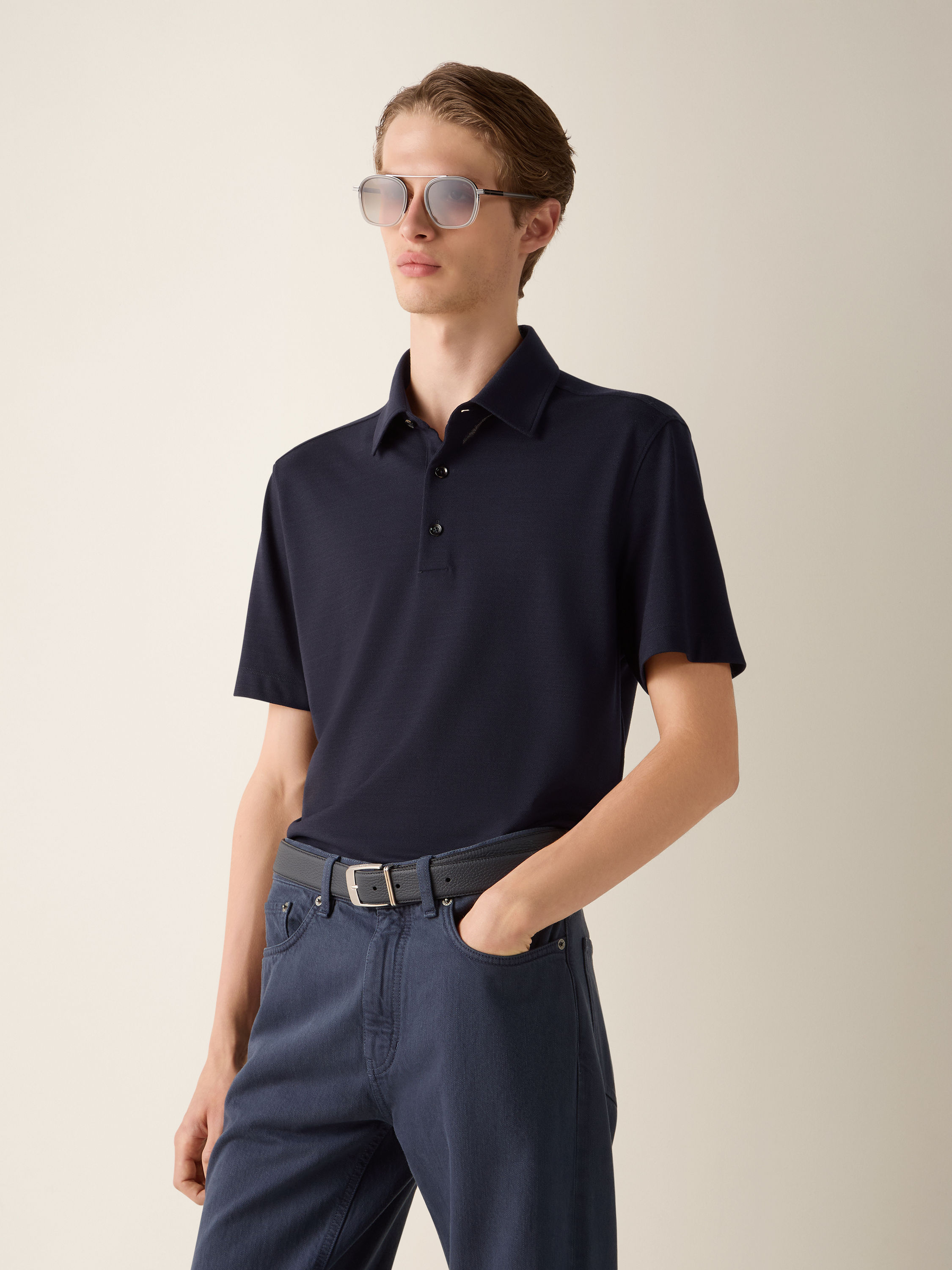 Navy Blue Vellus Aureum Polo Shirt Product detail photo #2
