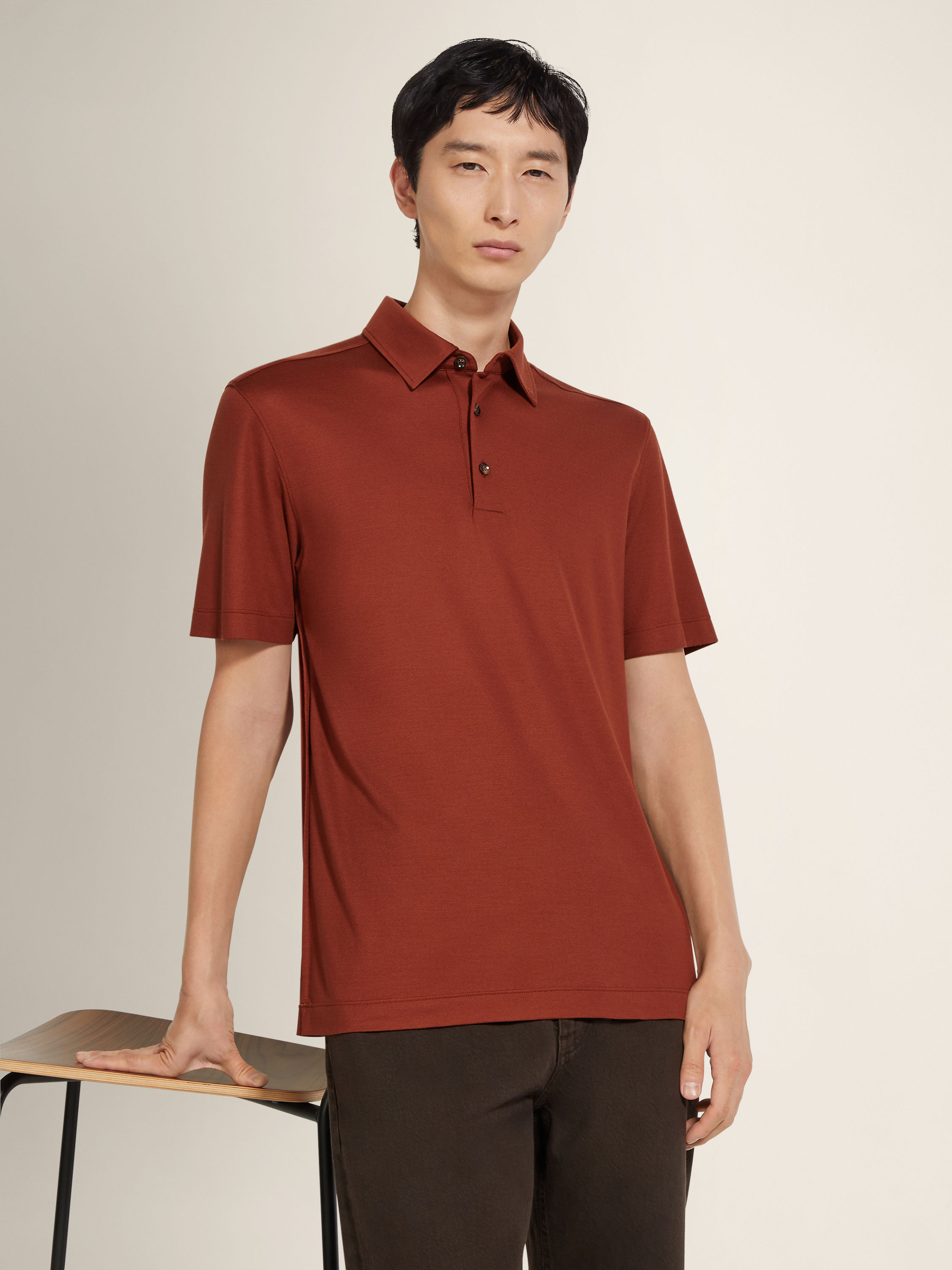 Brick Red Vellus Aureum Polo Shirt Product detail photo #2
