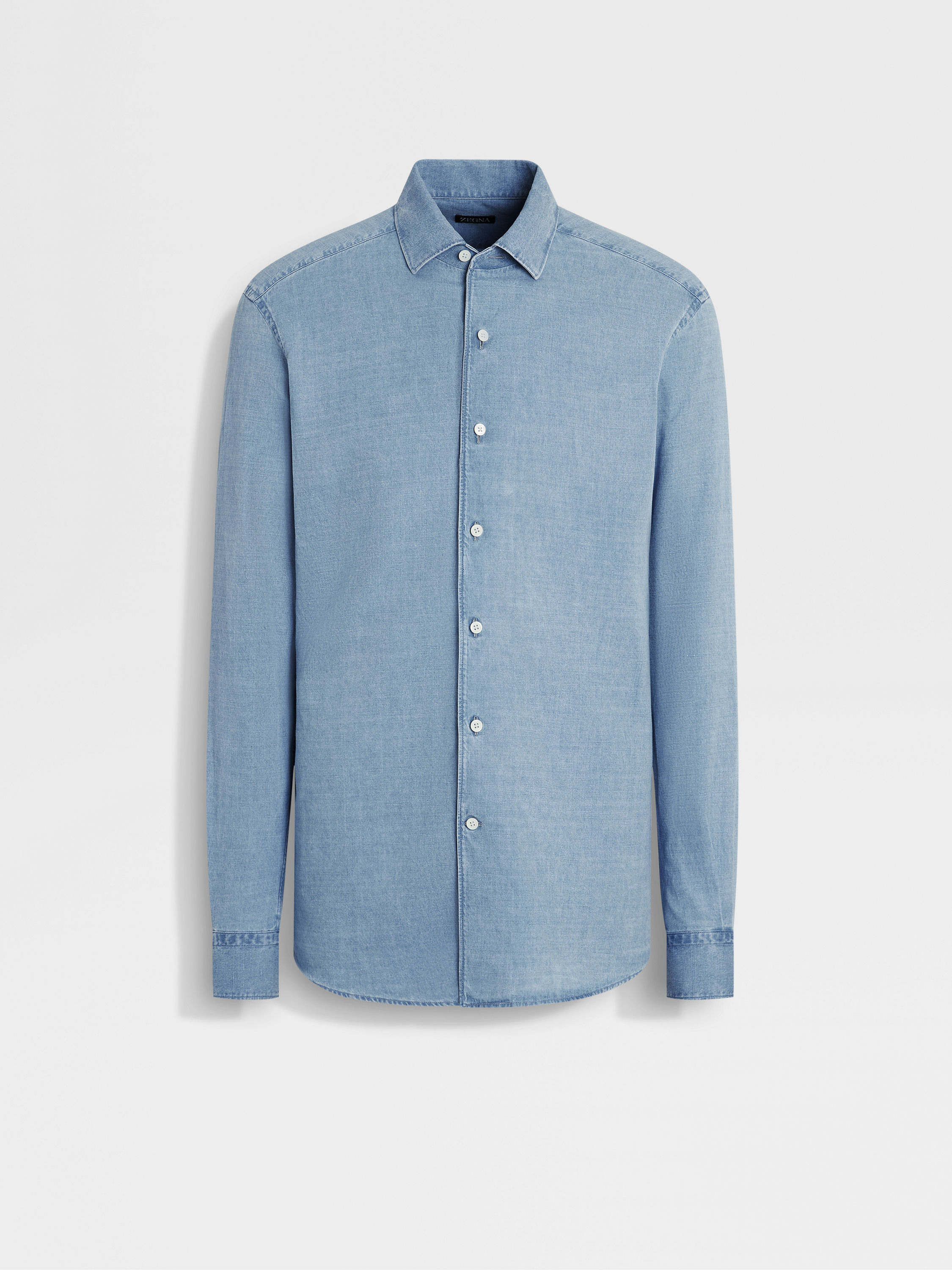 Light Blue Bleached Cotton and Linen Denim Shirt Main product photo