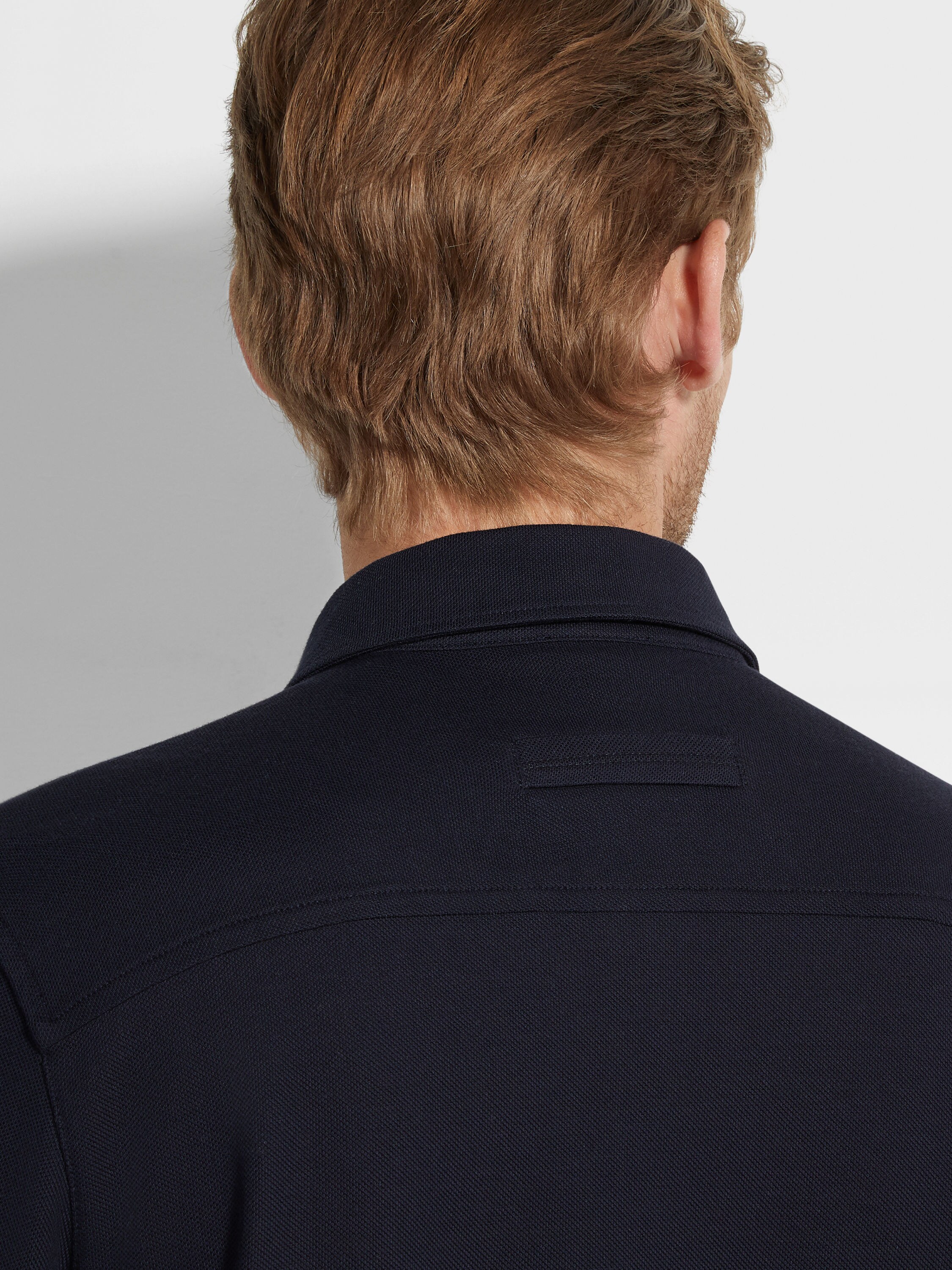 Navy Blue Cotton Piquet Polo Shirt Product detail photo #1