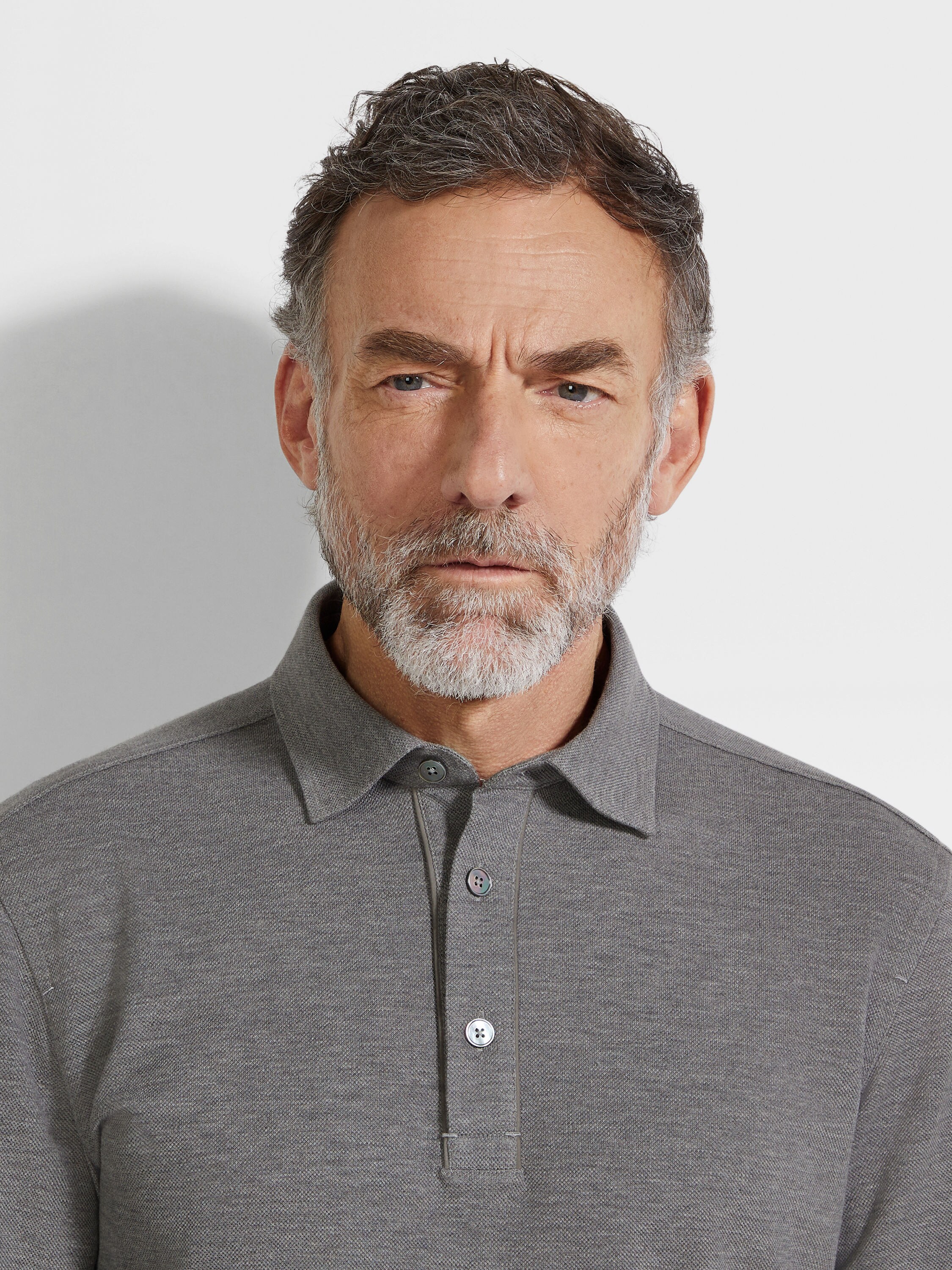 Grey Mélange Cotton Piquet Polo Shirt Product detail photo #1