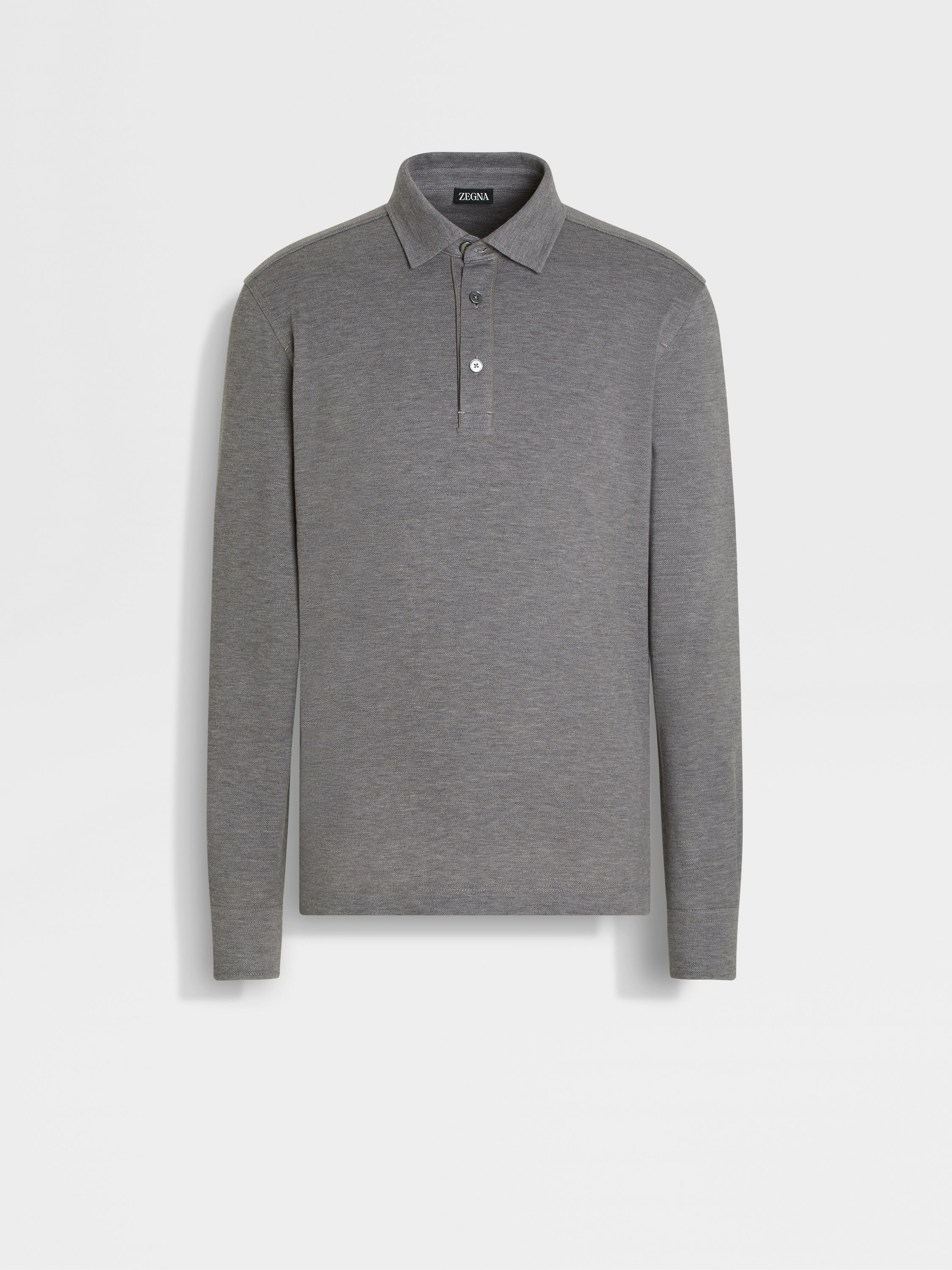 Grey Mélange Cotton Piquet Polo Shirt Main product photo