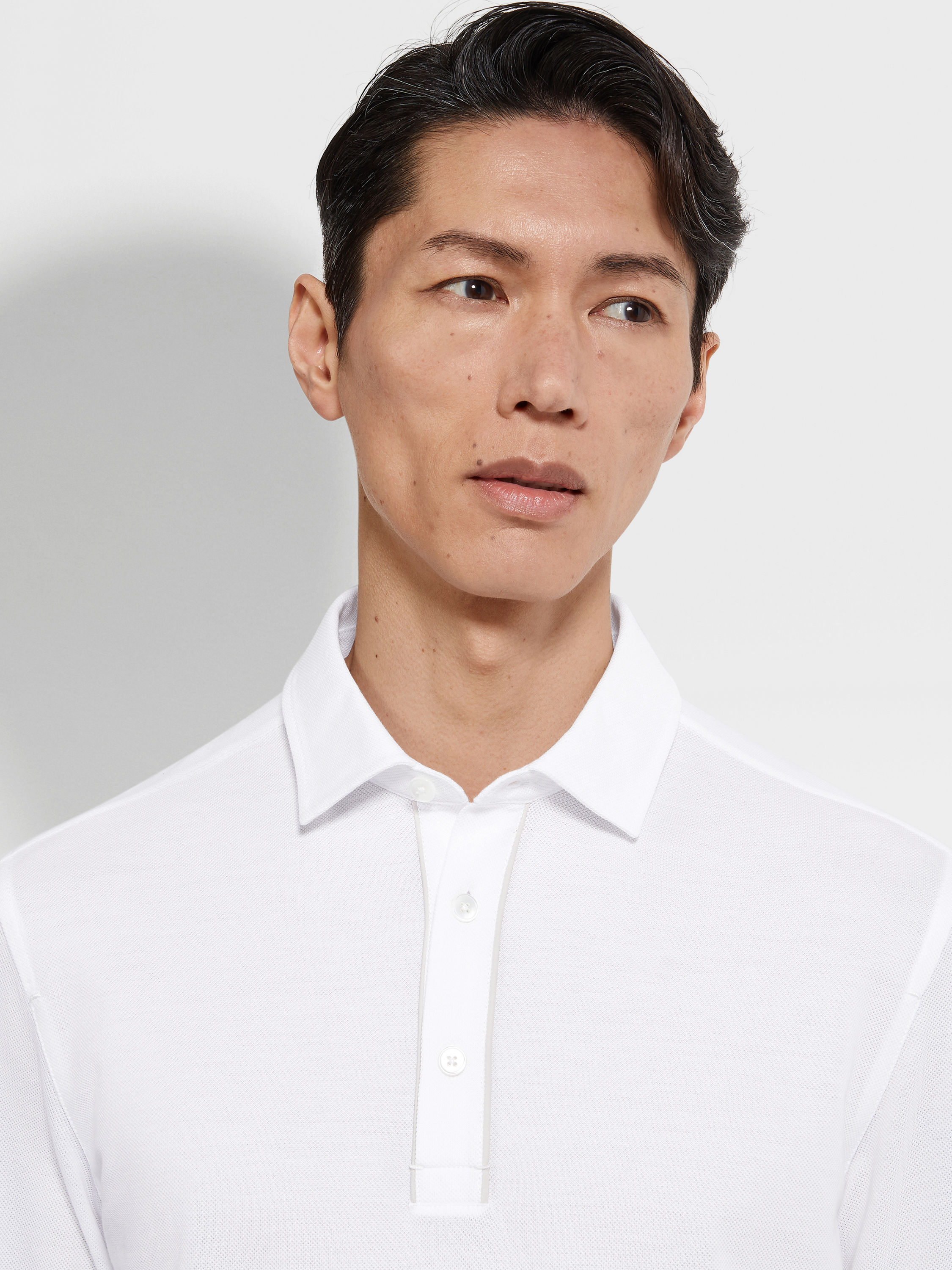 Optical White Cotton Piquet Polo Shirt Product detail photo #1