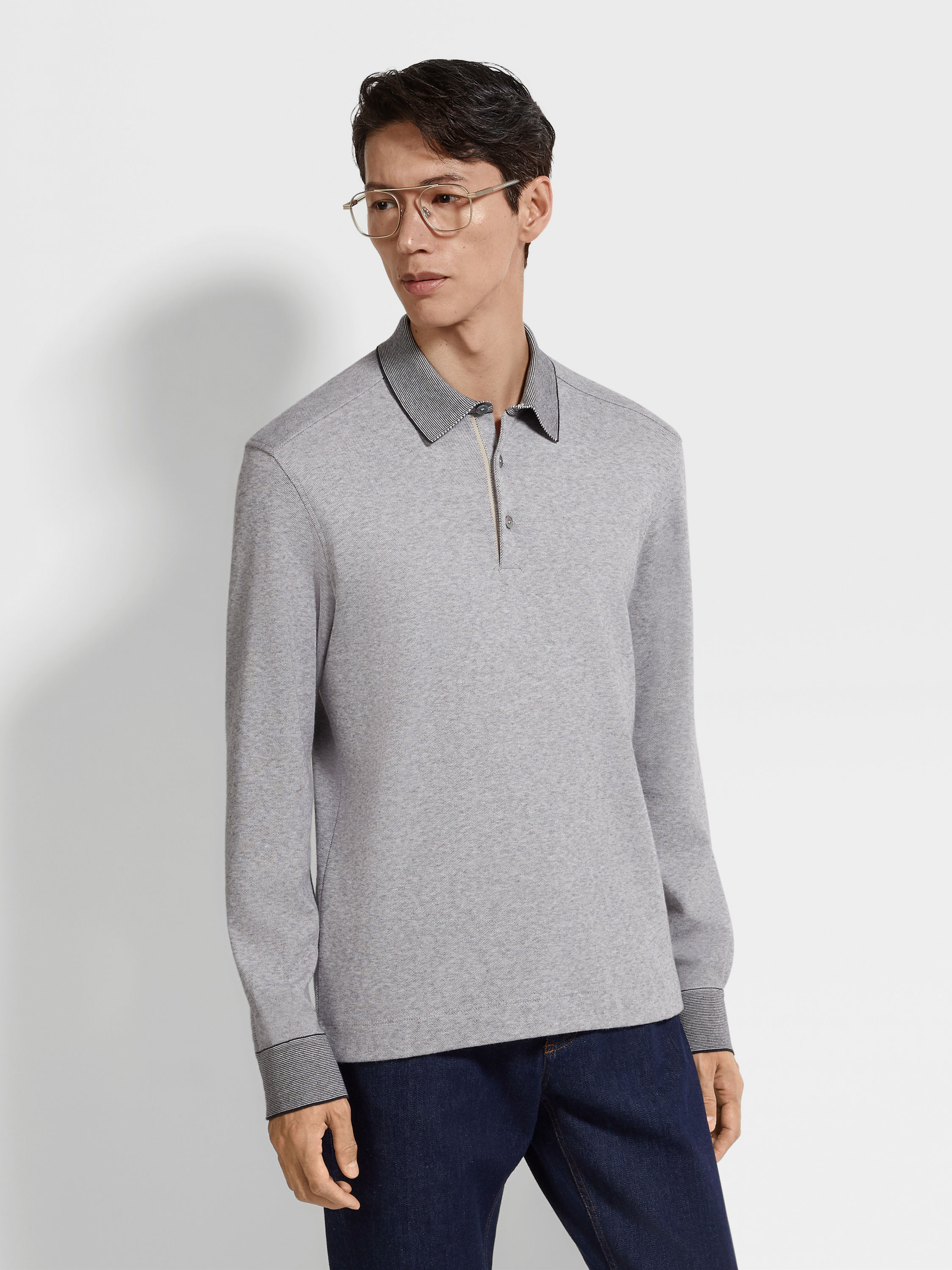 White and Black Cotton Polo Shirt Product detail photo #2