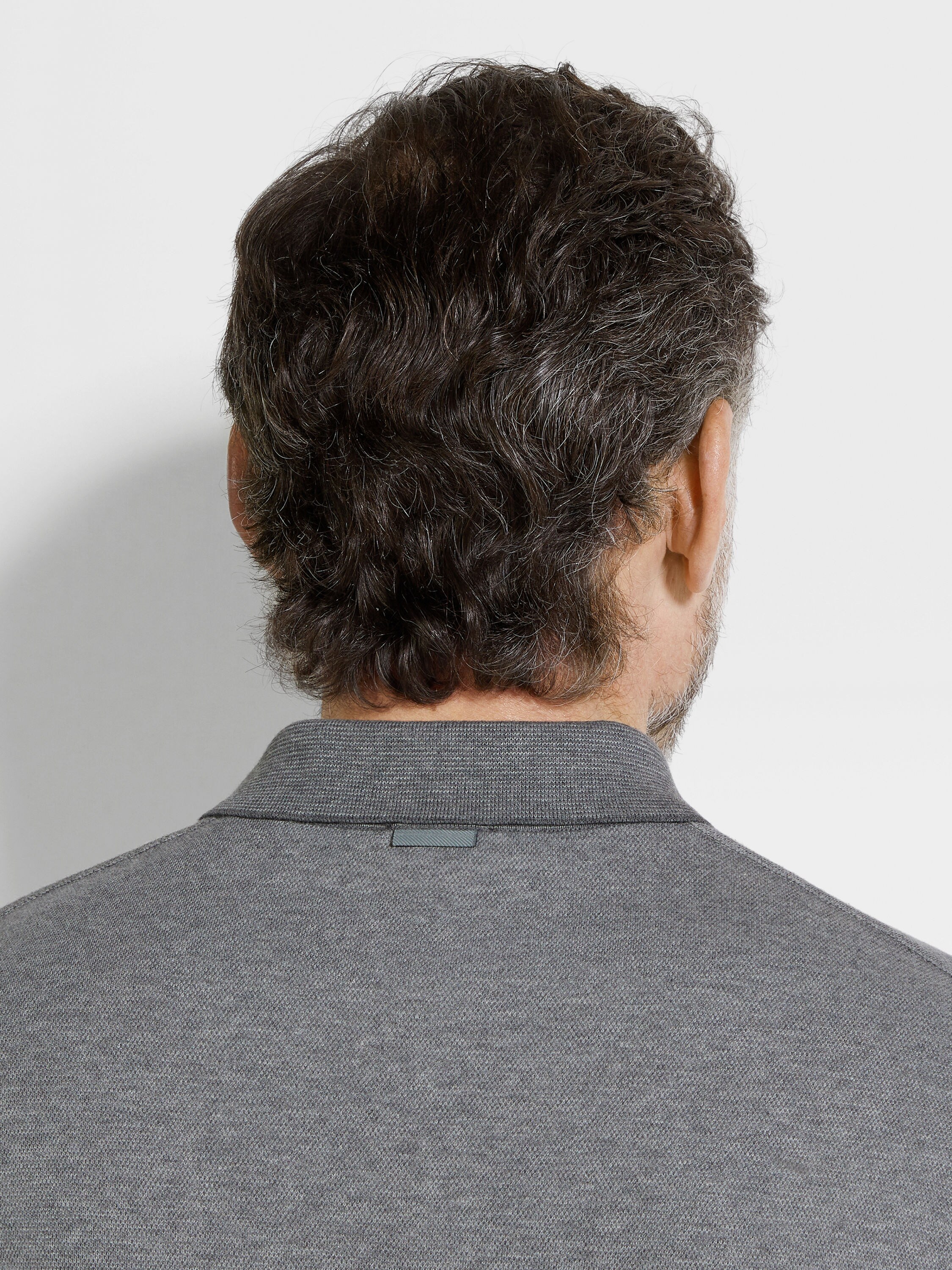 Grey Mélange Cotton Polo Shirt Product detail photo #1